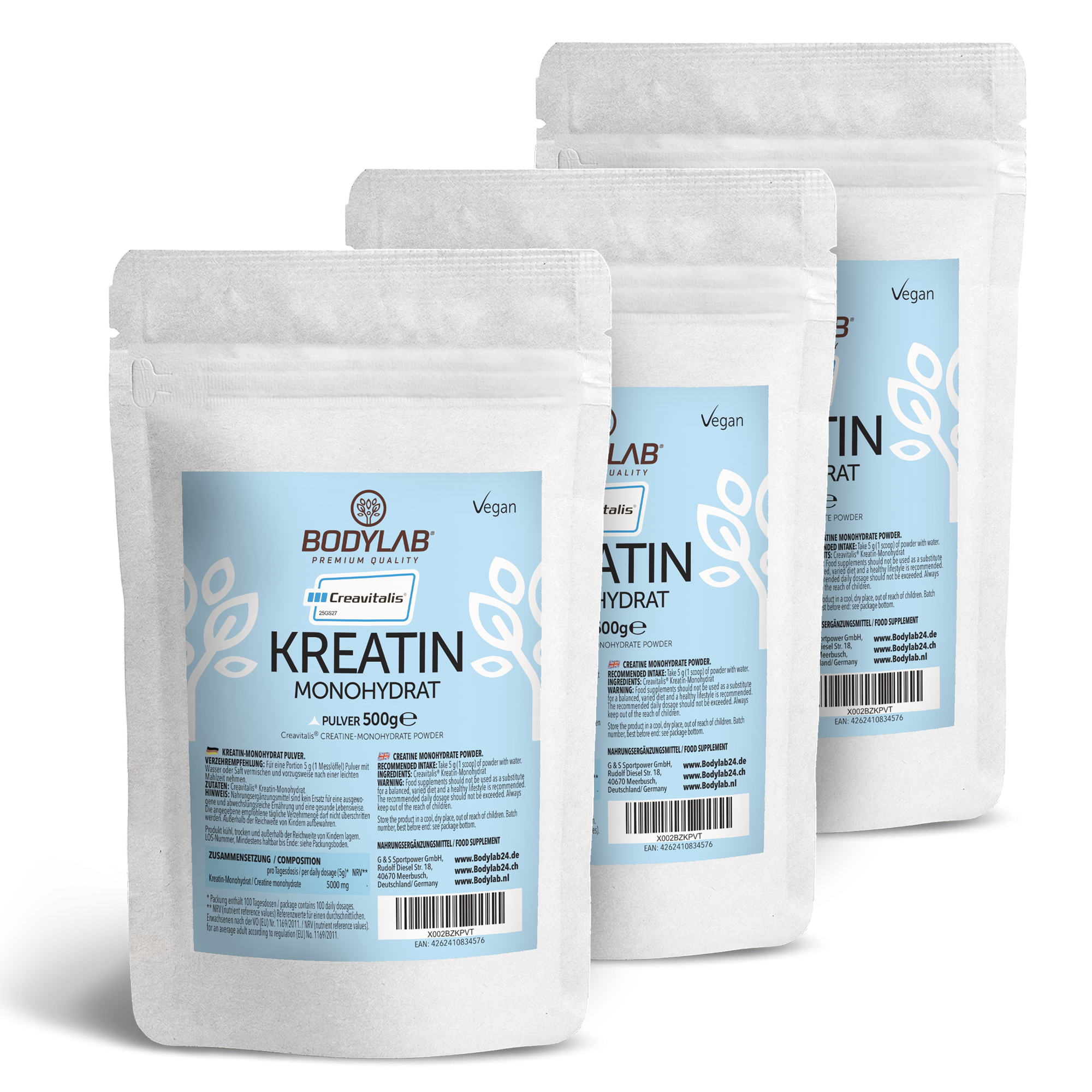 3 x Creavitalis® Kreatin Monohydrat Pulver (3 x 500g)