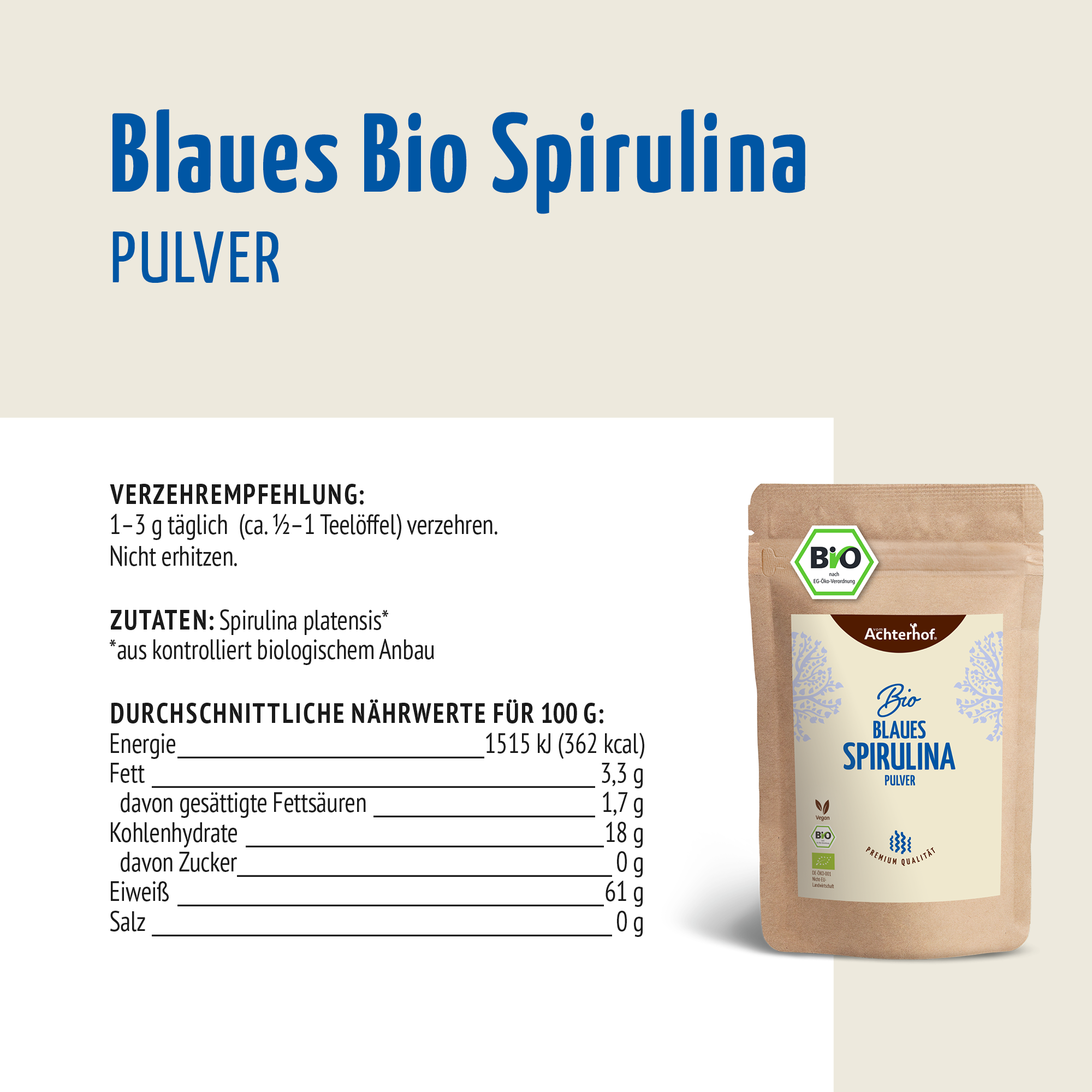 Blaues Bio Spirulina Pulver (100g)