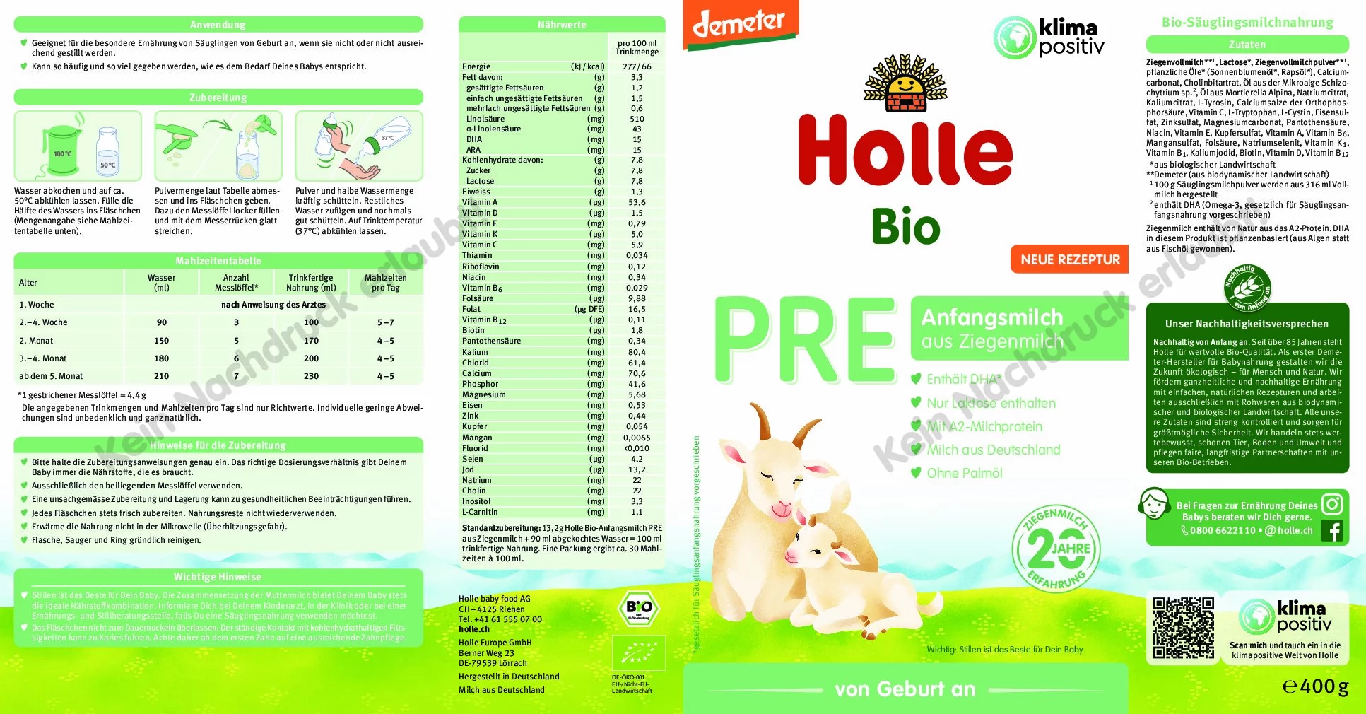 Demeter Bio-Anfangsmilch Pre auf Ziegenmilchbasis, von Geburt an (400g)