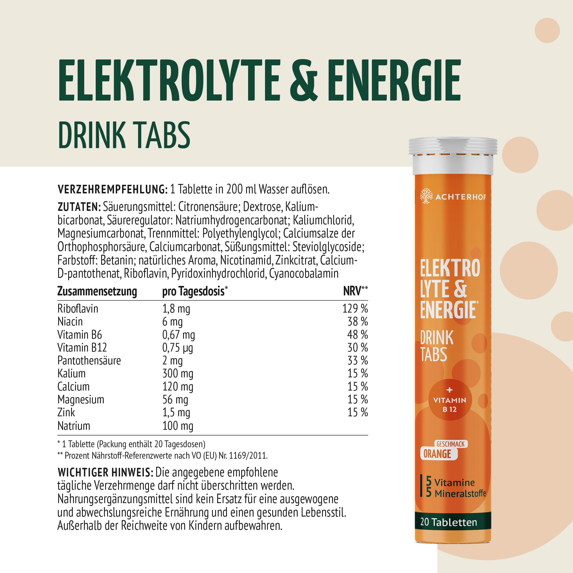 Elektrolyte & Energie Drink Tabs (20 Tabletten)