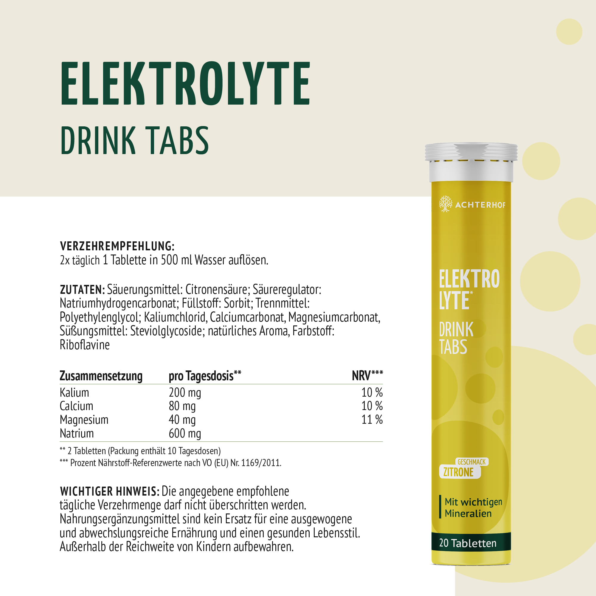 Elektrolyte Drink Tabs (20 Tabletten)
