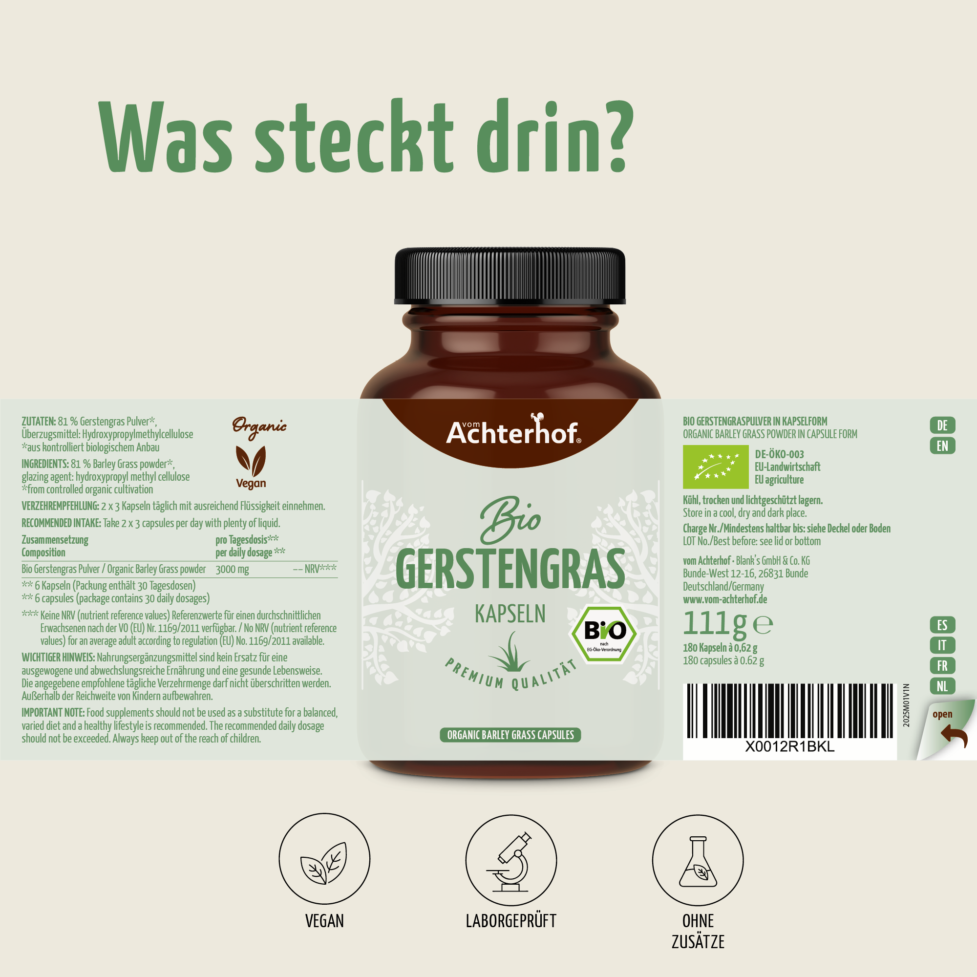 Gerstengras Kapseln Bio (180 Kapseln)