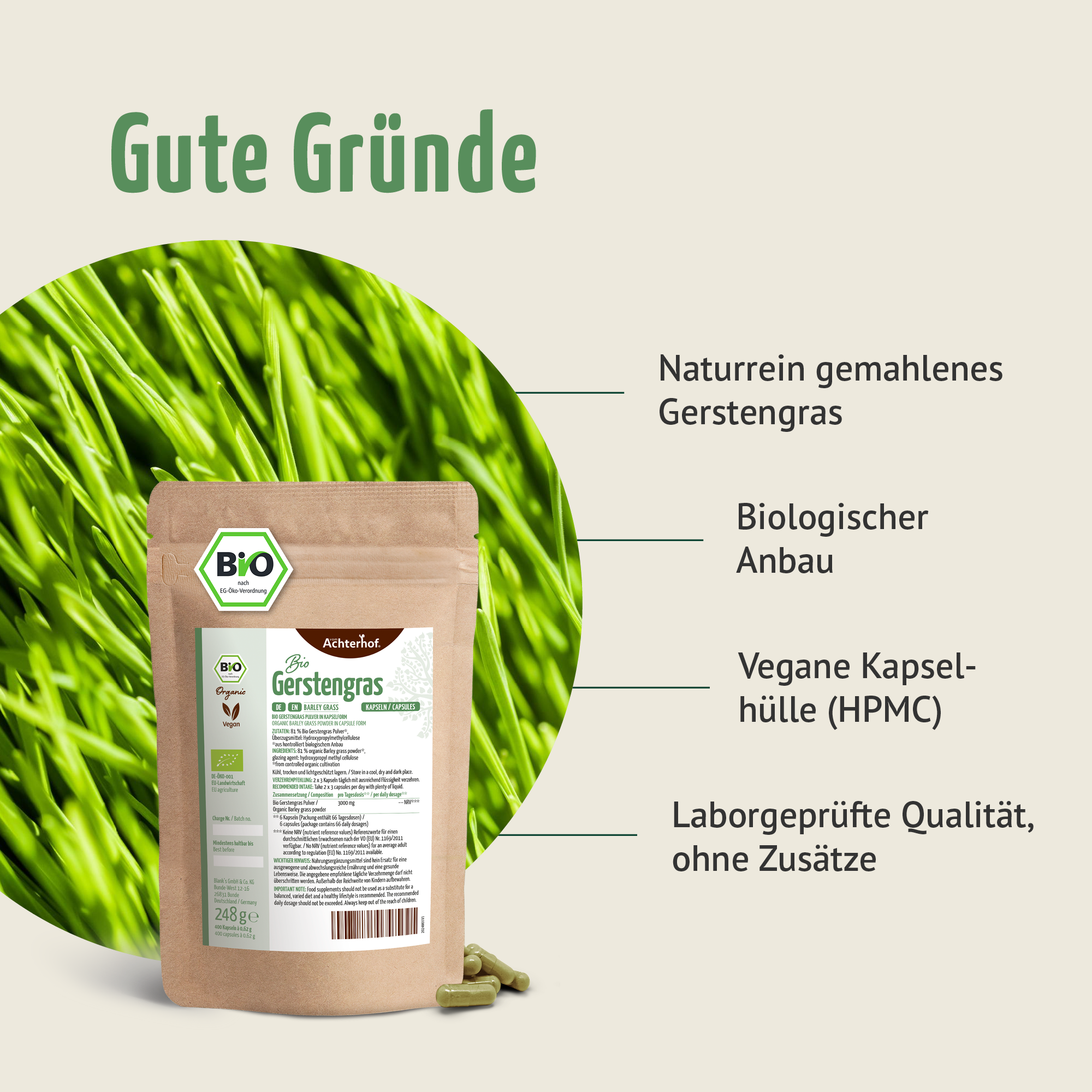 Gerstengras Kapseln Bio Nachfüllpack (400 Kapseln)