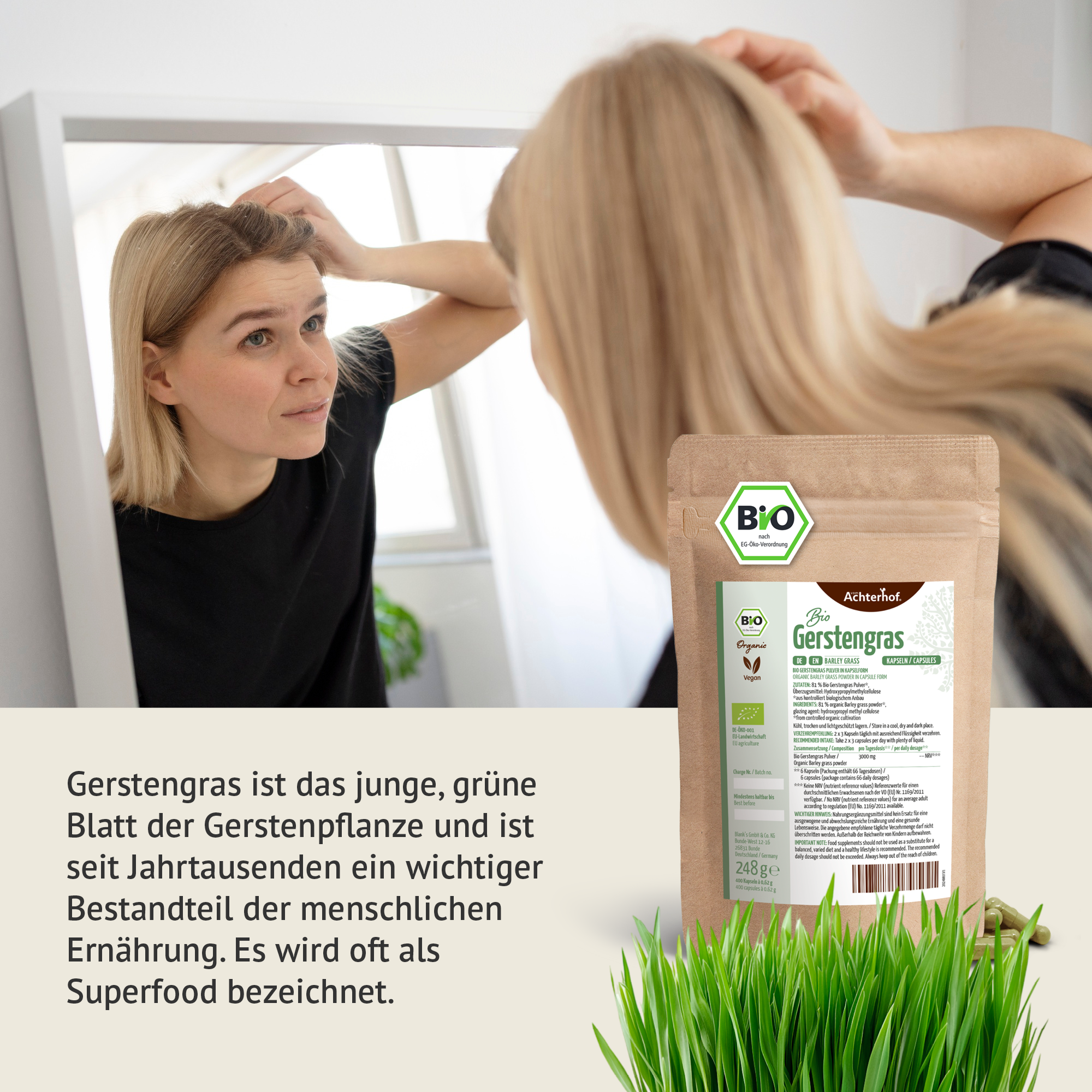 Gerstengras Kapseln Bio Nachfüllpack (400 Kapseln)