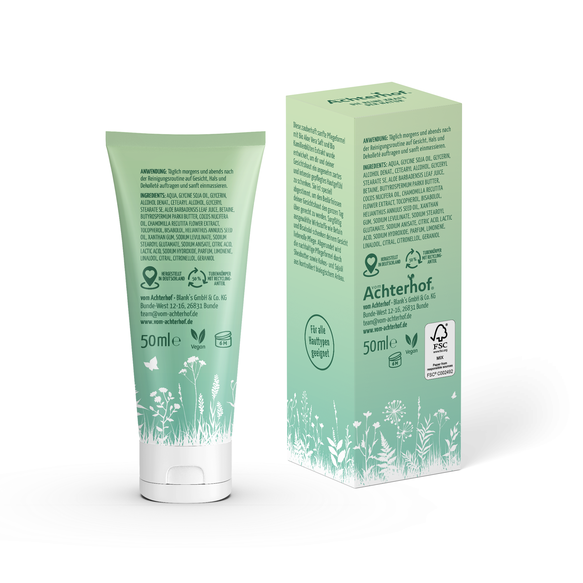 Gesichtscreme mit Bio Aloe Vera Saft und Bio Kamillenblütenextrakt (50ml)