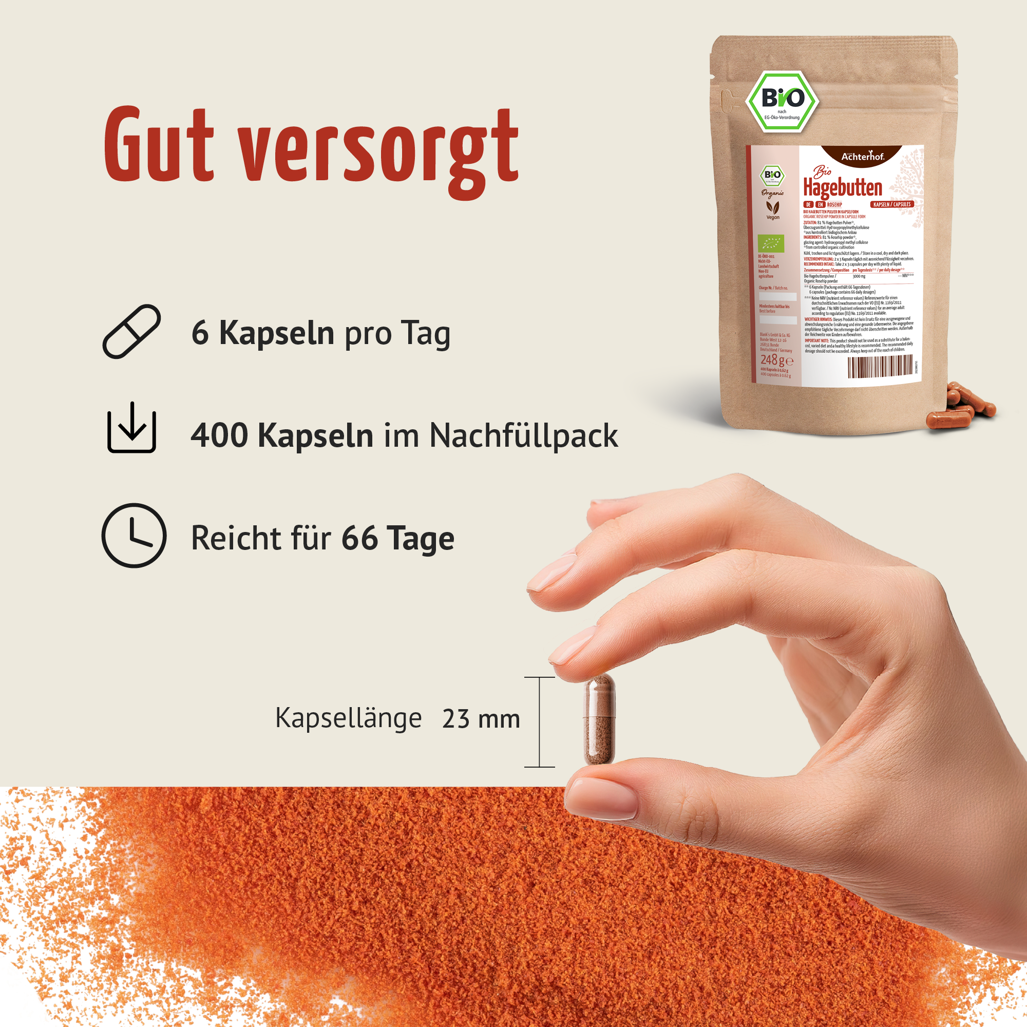 Hagebutten Kapseln Bio Nachfüllpack (400 Kapseln)