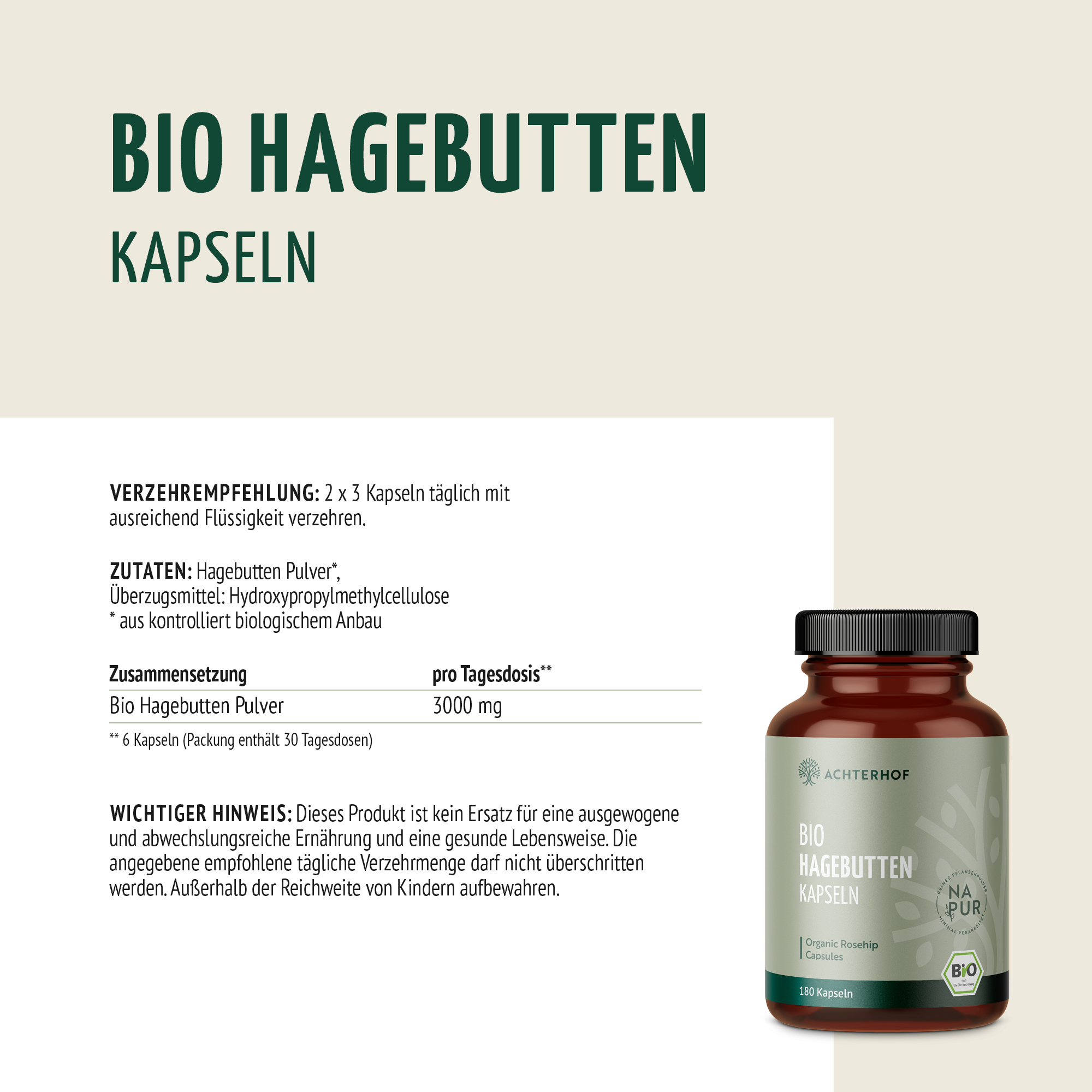 Hagebutten Kapseln Bio (180 Kapseln)