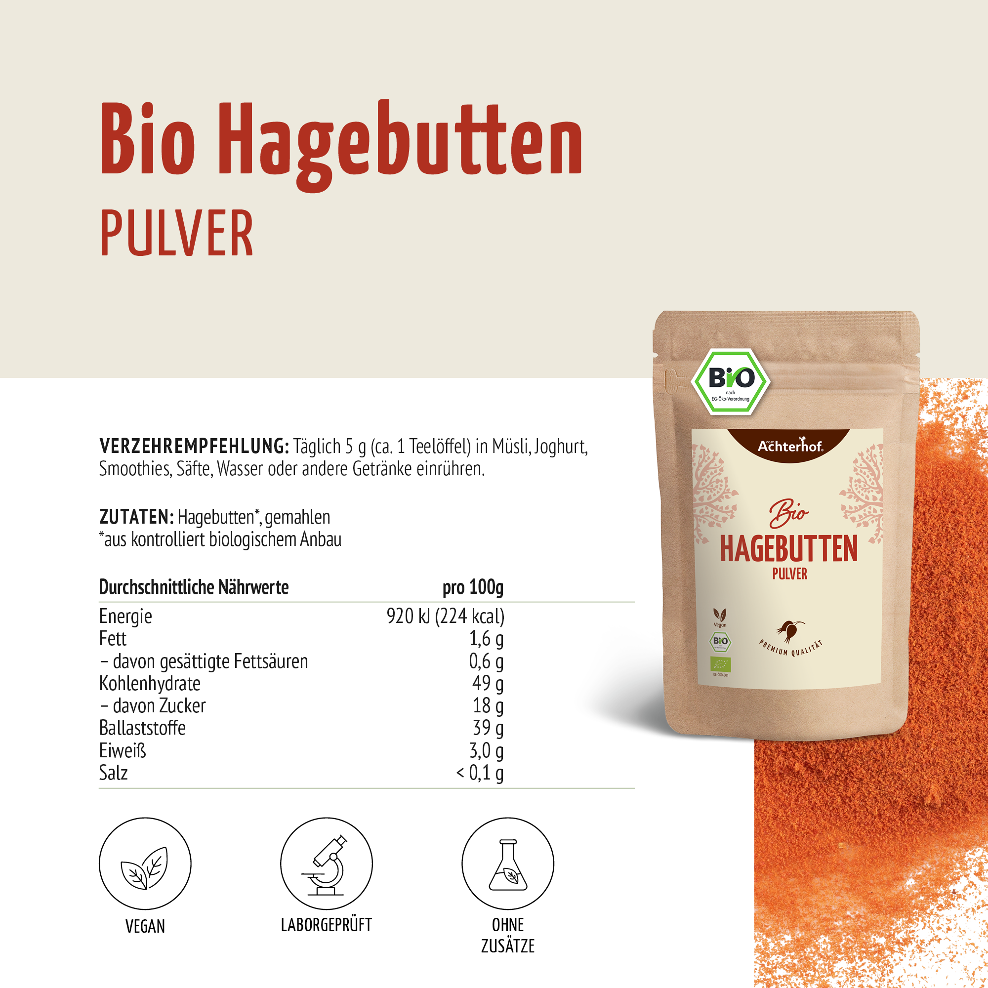 Hagebuttenpulver Bio (500g)