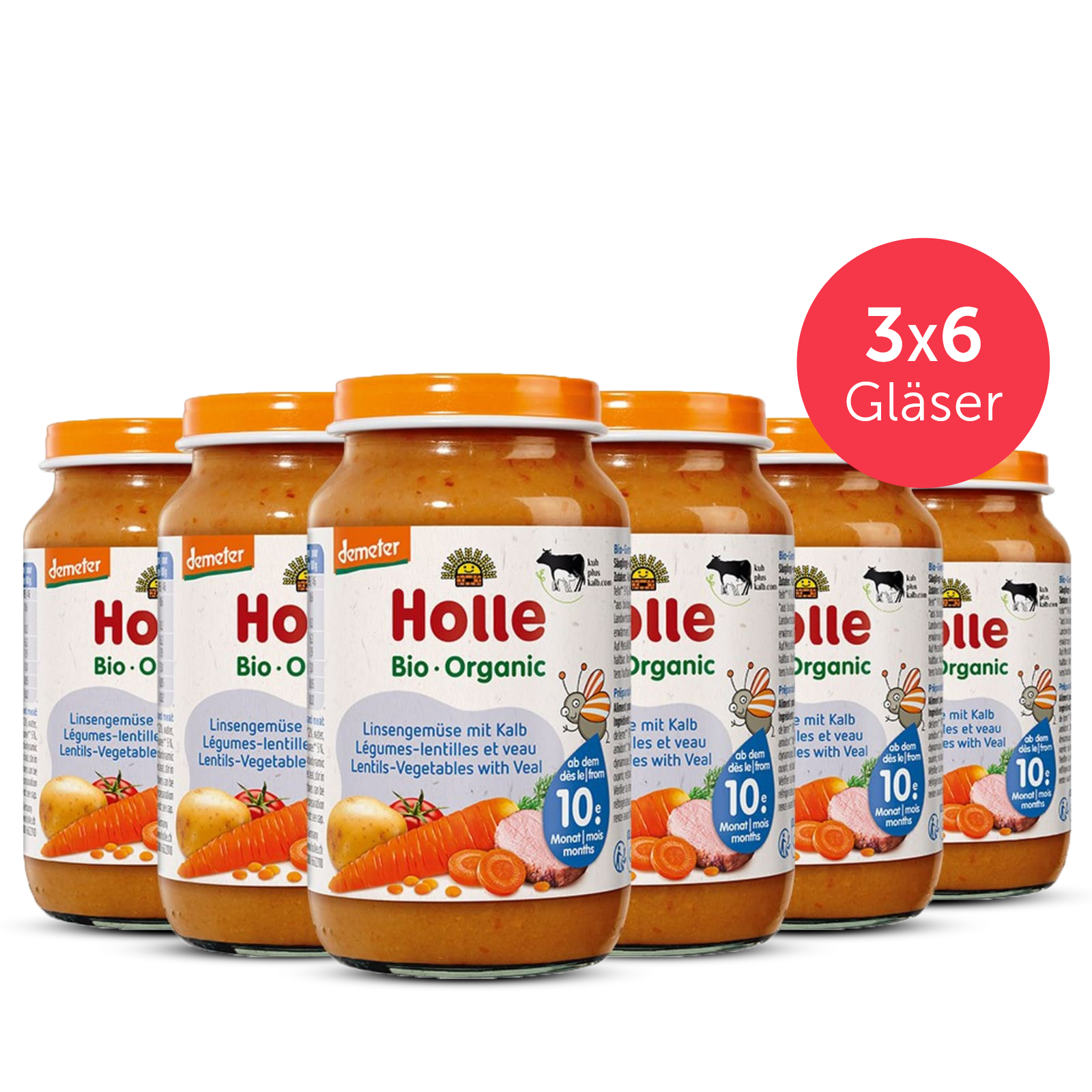 3er Pack Linsengemüse mit Kalb - 6x220g - Demeter ab dem 10. Monat