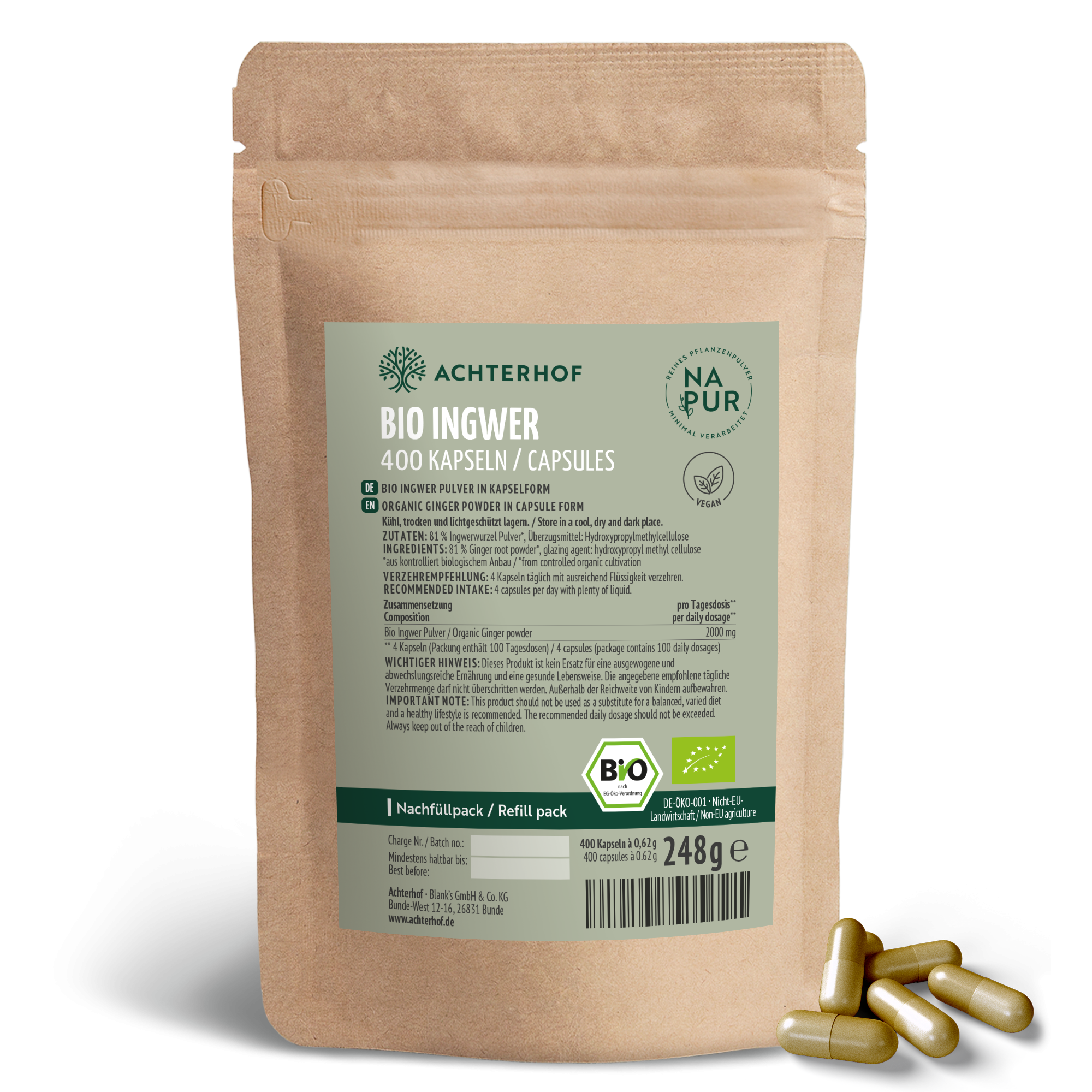 Ingwer Kapseln Bio Nachfüllpack (400 Kapseln)