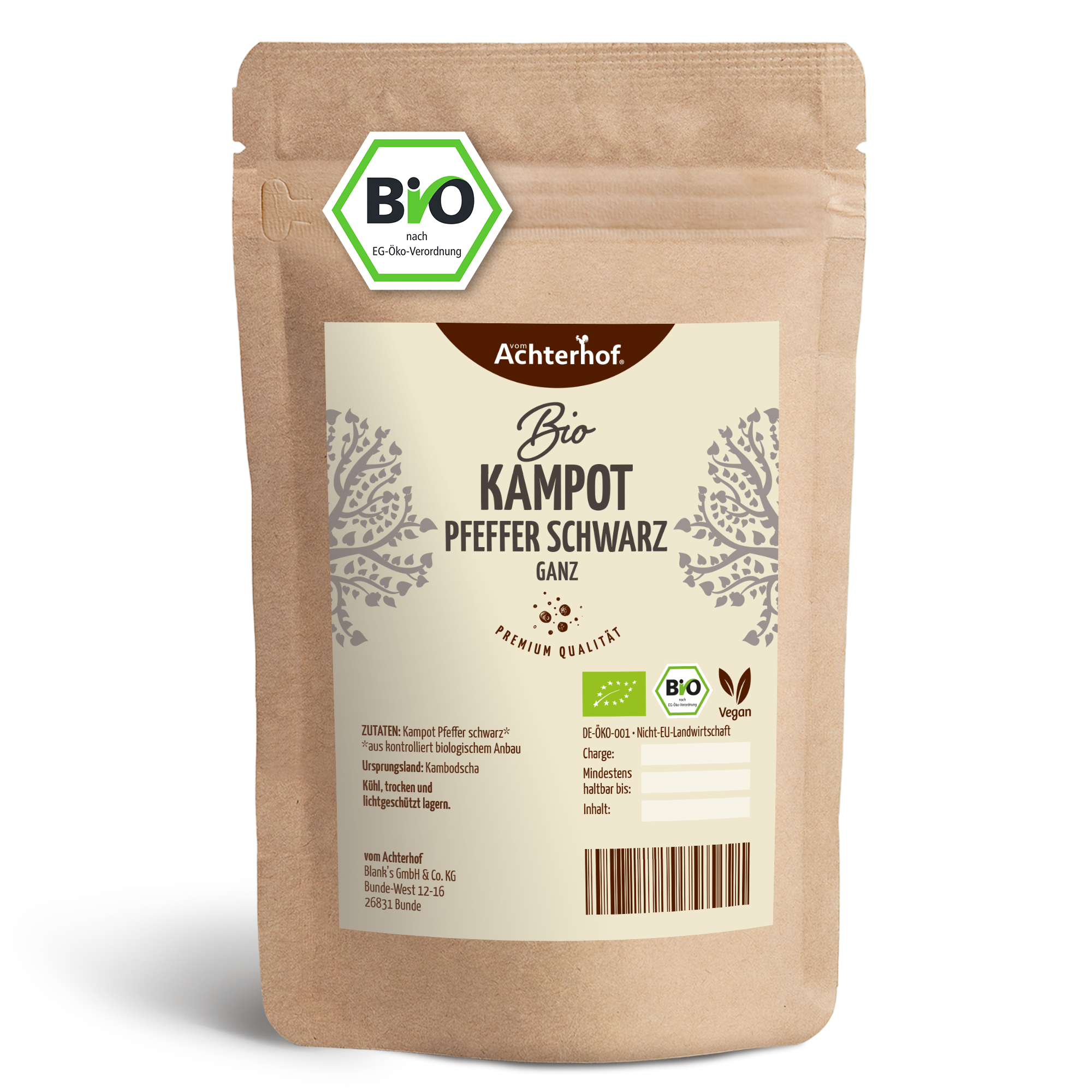 Kampot Pfeffer schwarz ganz Bio (250g)