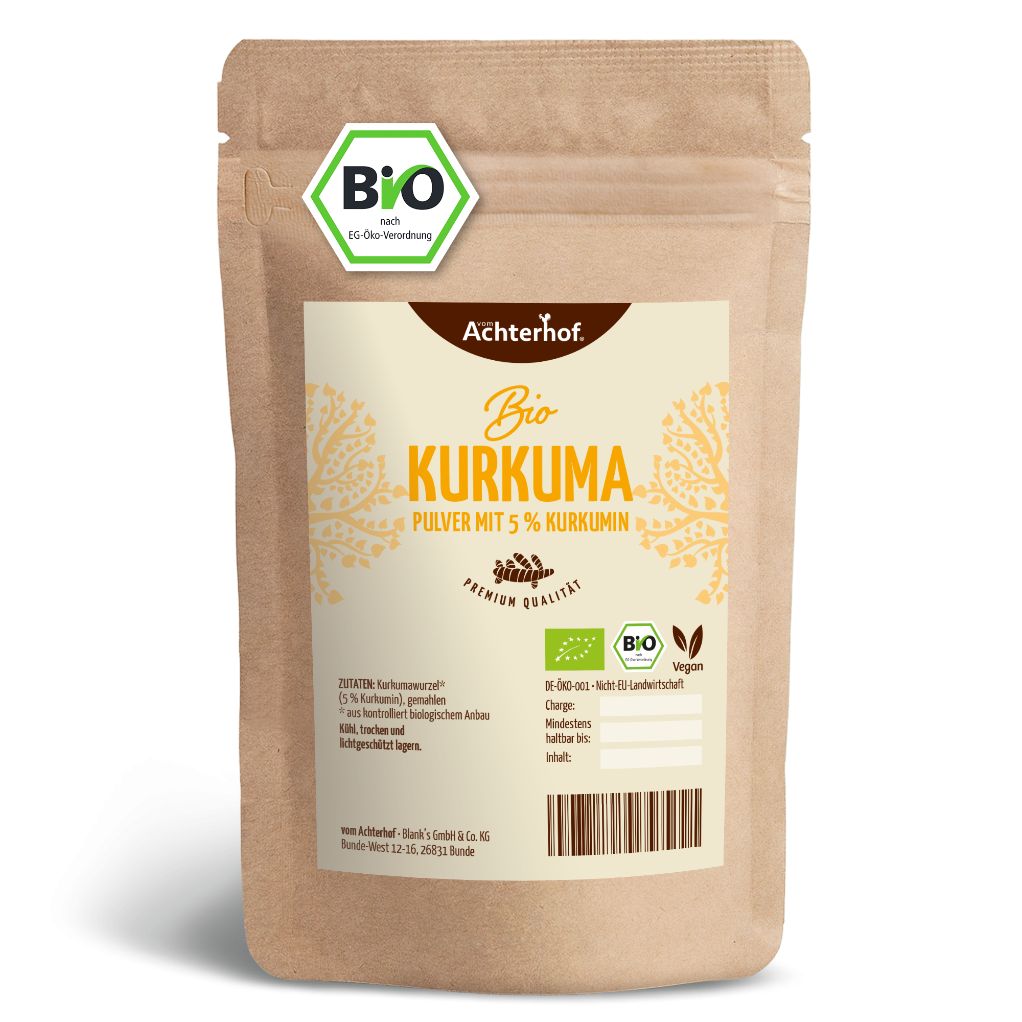 Bio Kurkuma Pulver 5% Curcumin (500g)