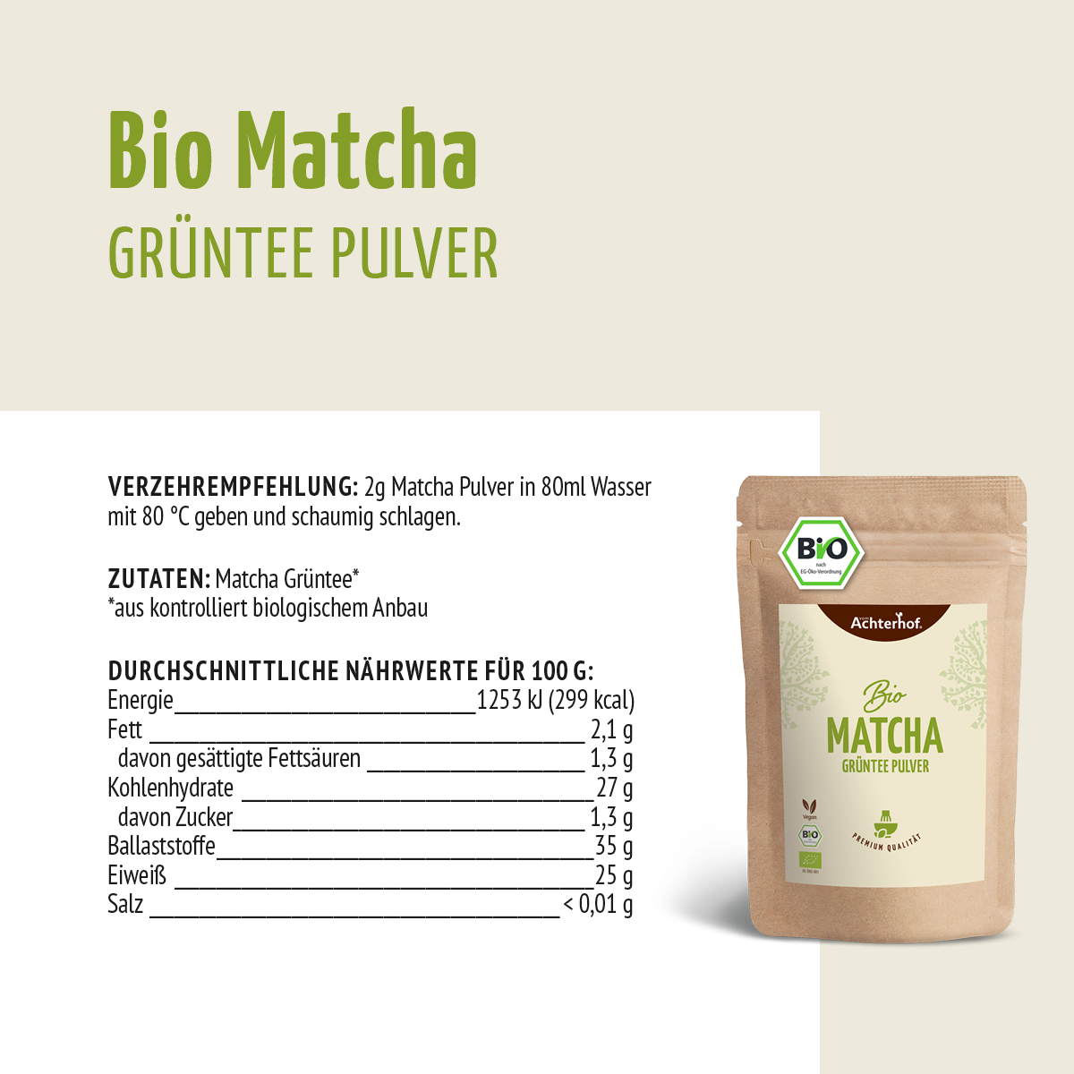 Bio Matcha Grüntee Pulver (250g)