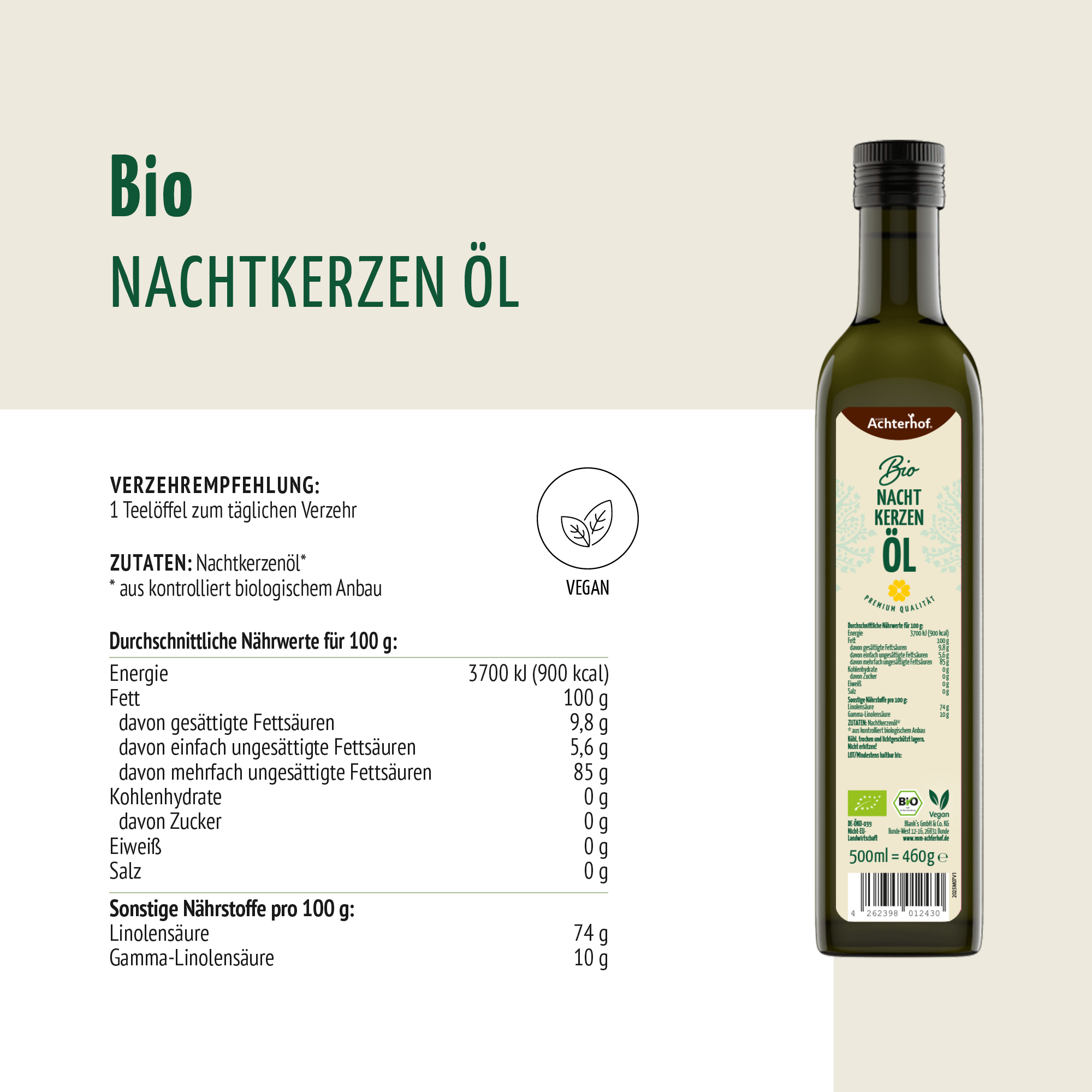 Bio Nachtkerzenöl (500ml)