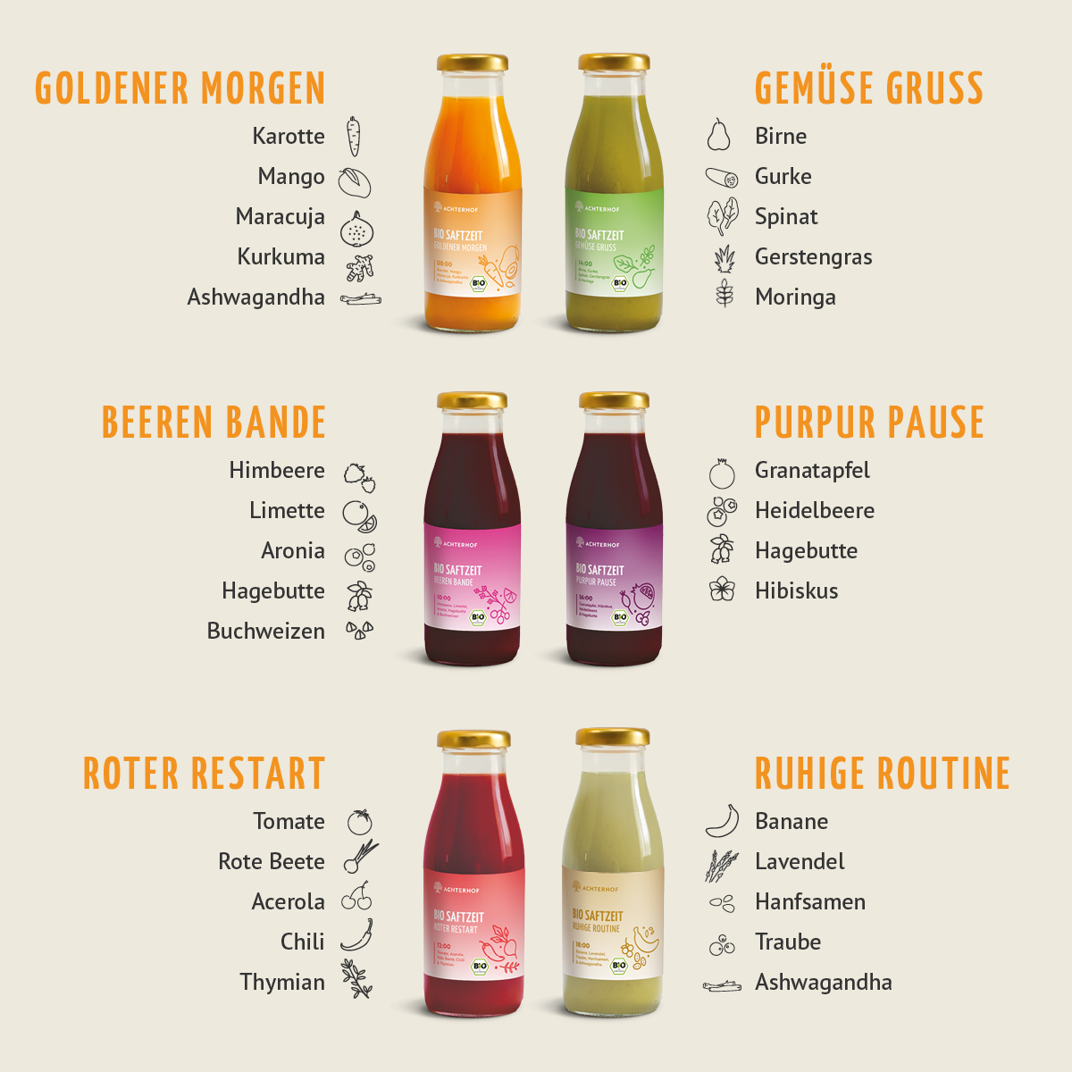 Saftzeit Bio Fastenkur 1 - 7 Tage (6 Flaschen pro Tag)