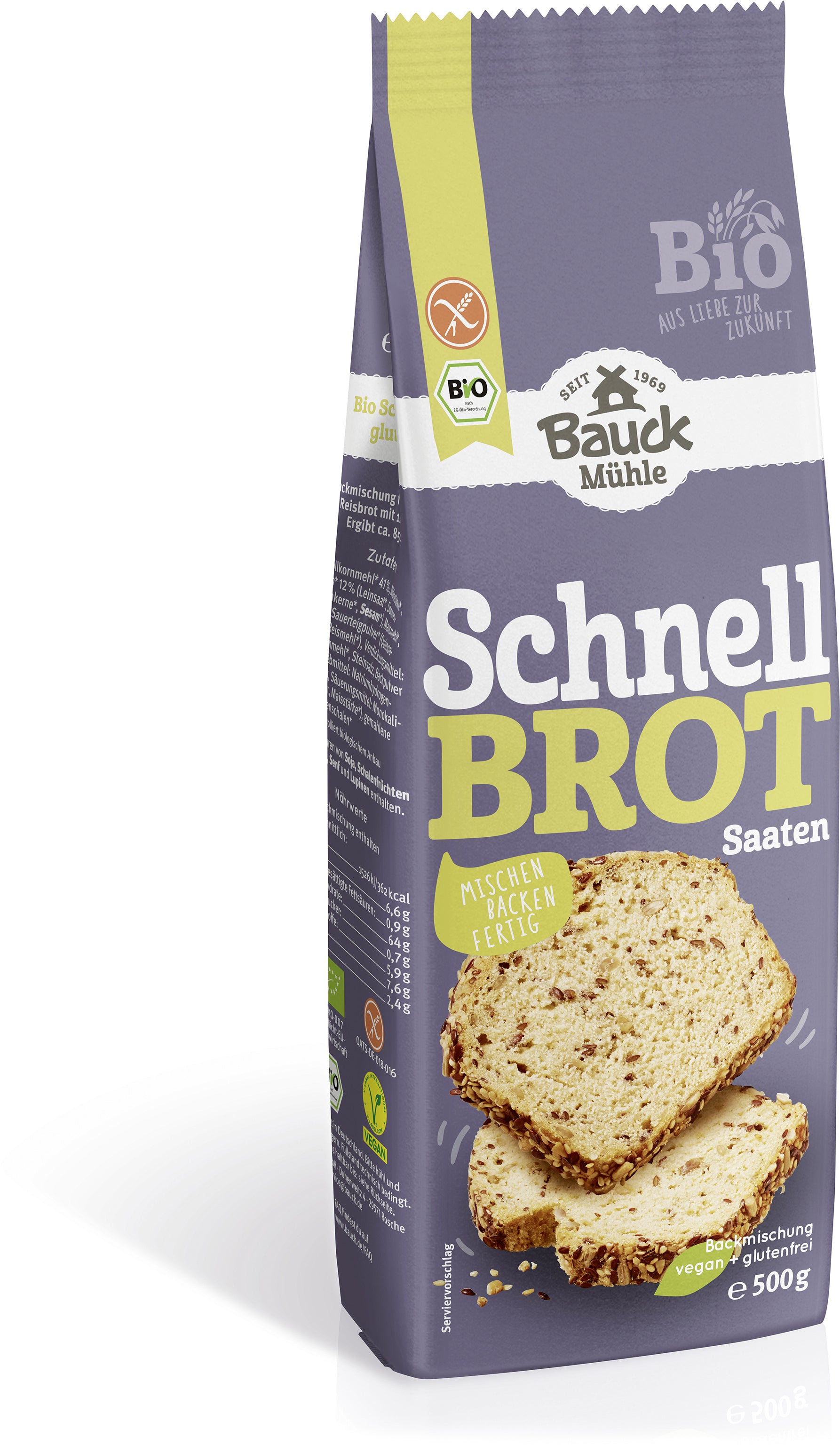 Schnellbrot mit Saaten Backmischung glutenfrei bio (500g)