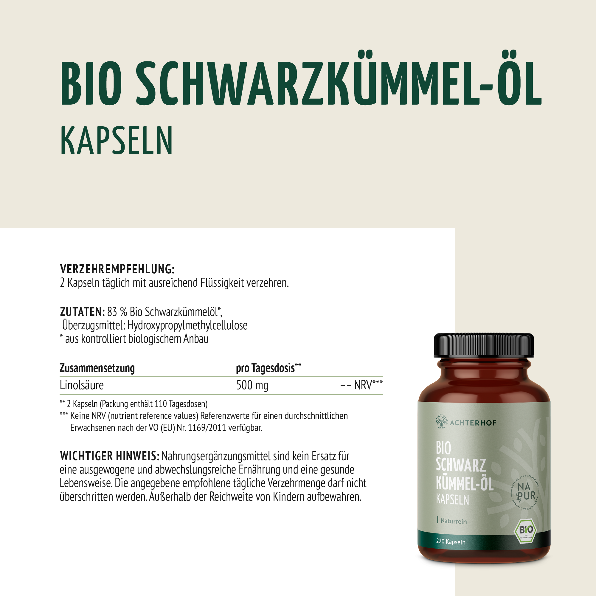 Schwarzkümmel-Öl Kapseln Bio (400 Kapseln)