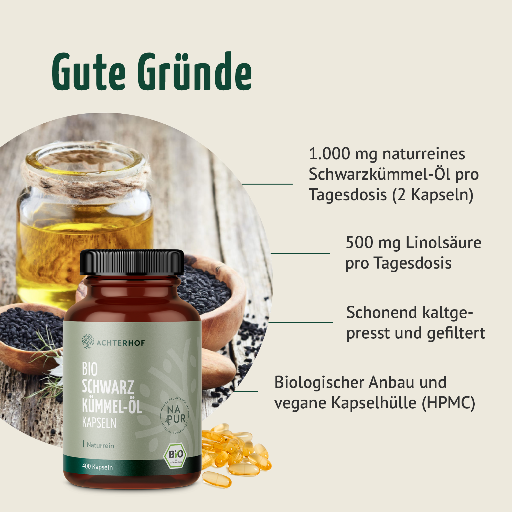 Schwarzkümmel-Öl Kapseln Bio (400 Kapseln)