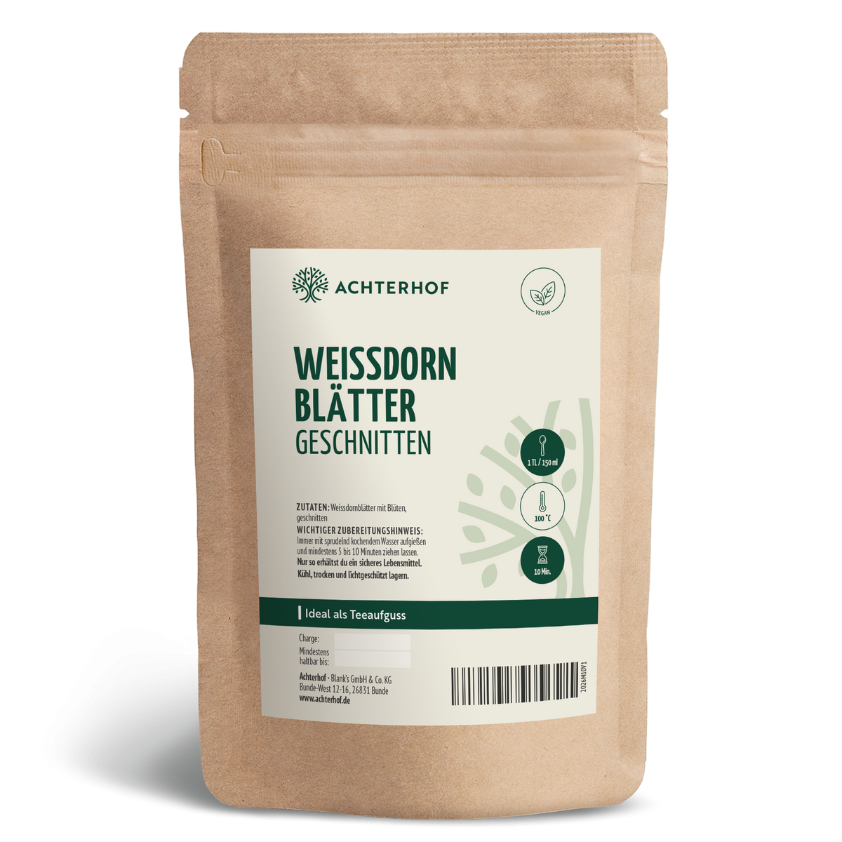 Weißdornblätter mit Blüten geschnitten (100g)