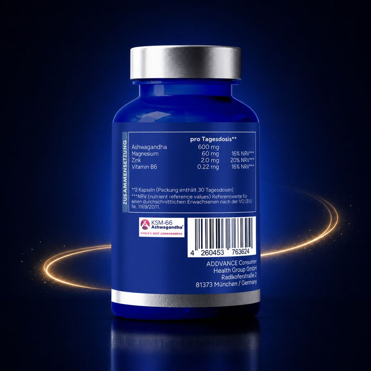 Ashwa+ Ashwagandha KSM-66™ mit Magnesium, Zink & Vitamin B6 (60 Kapseln)