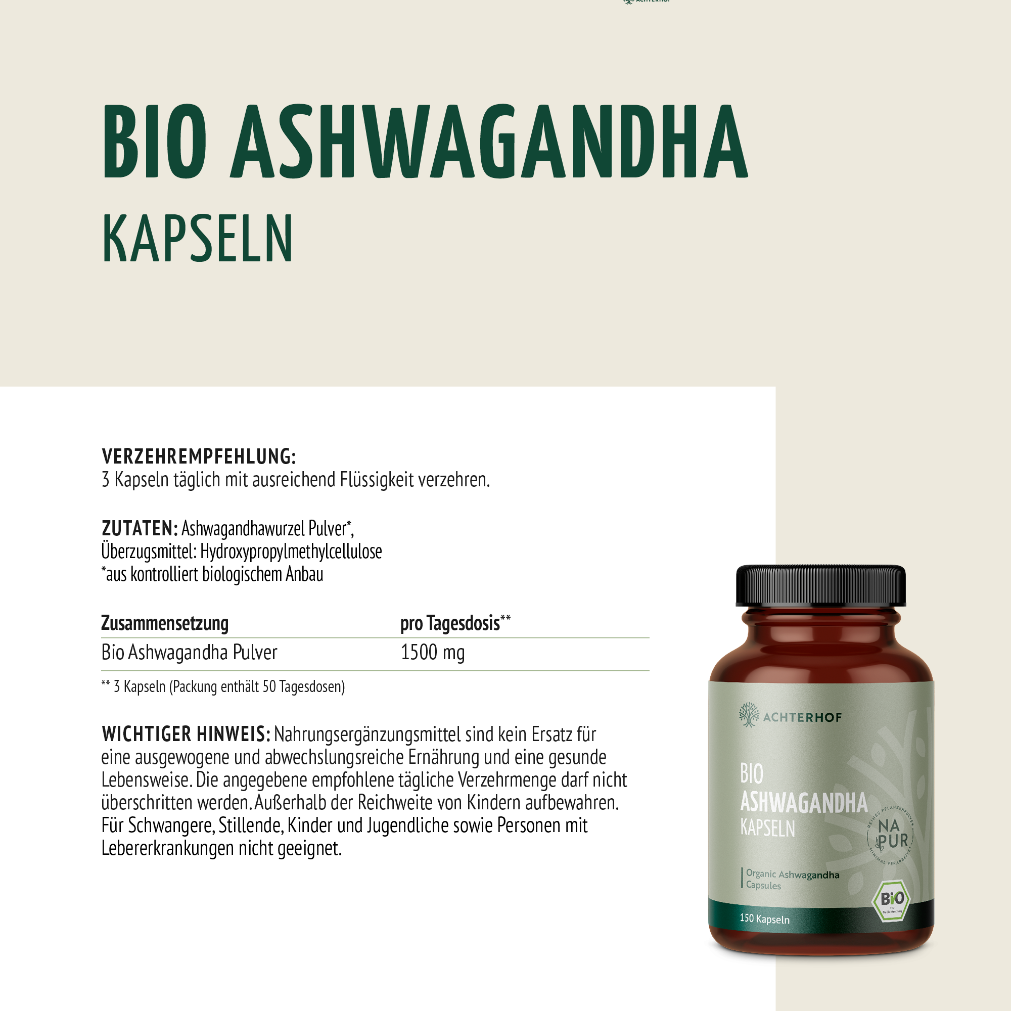 Ashwagandha Kapseln Bio (150 Kapseln)