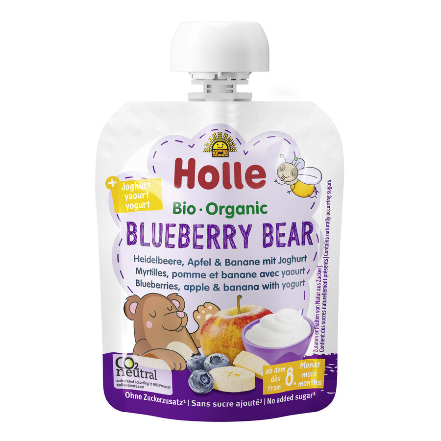 Bio Blueberry Bear - Pouchy Heidelbeere Apfel & Banane mit Joghurt ab dem 8. Monat (85g)