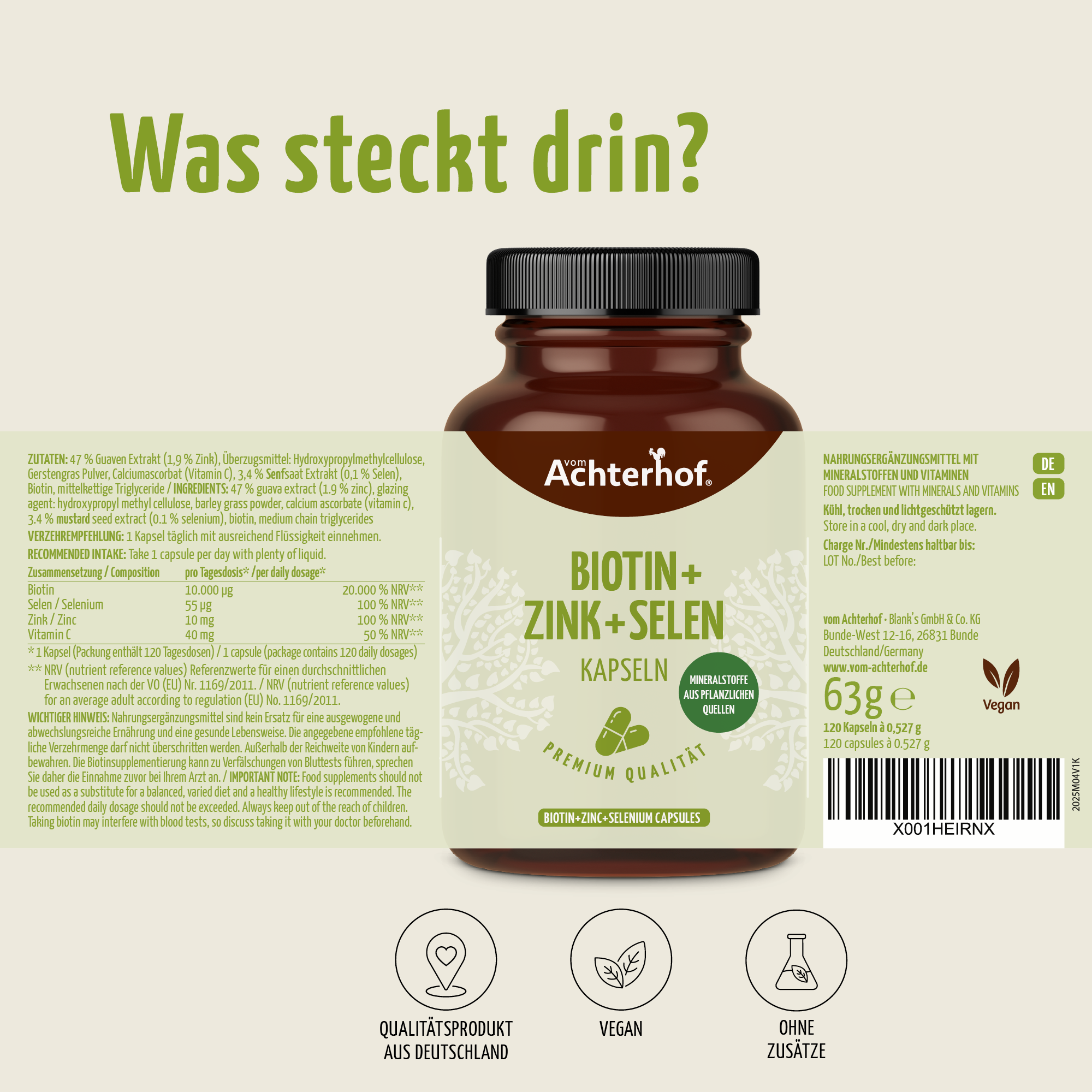 Biotin + Zink + Selen Kapseln (120 Kapseln)