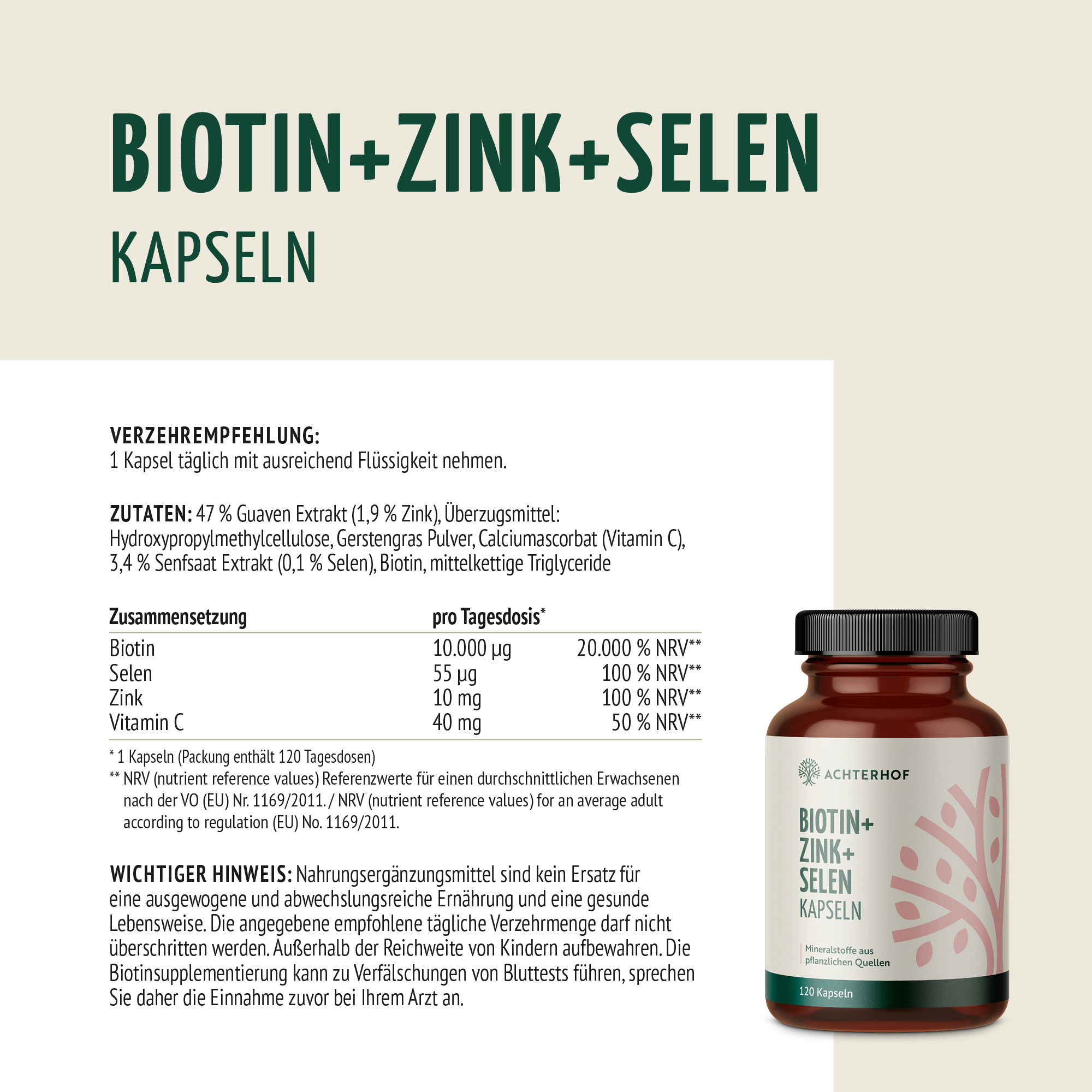 Biotin + Zink + Selen Kapseln (120 Kapseln)