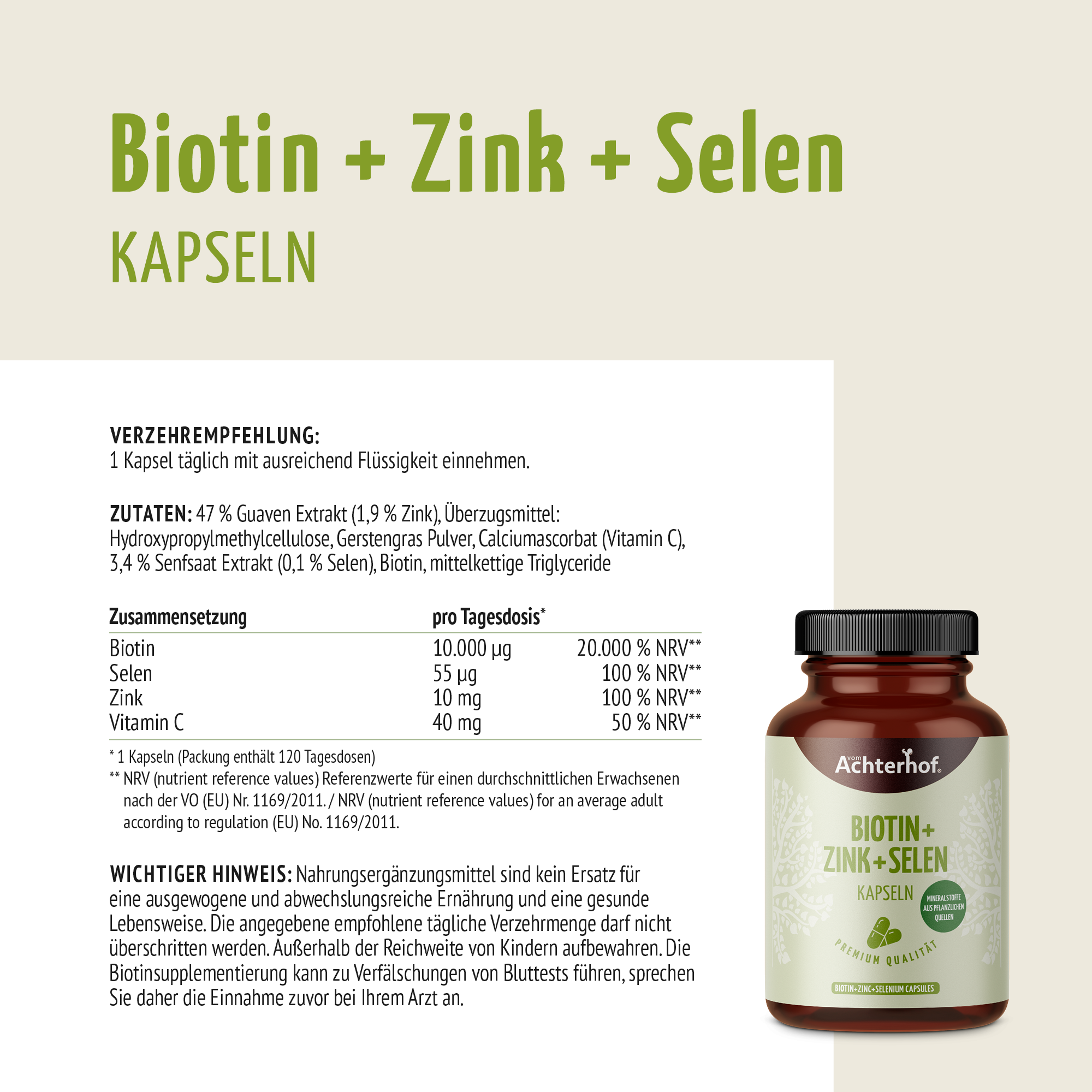 Biotin + Zink + Selen Kapseln (120 Kapseln)