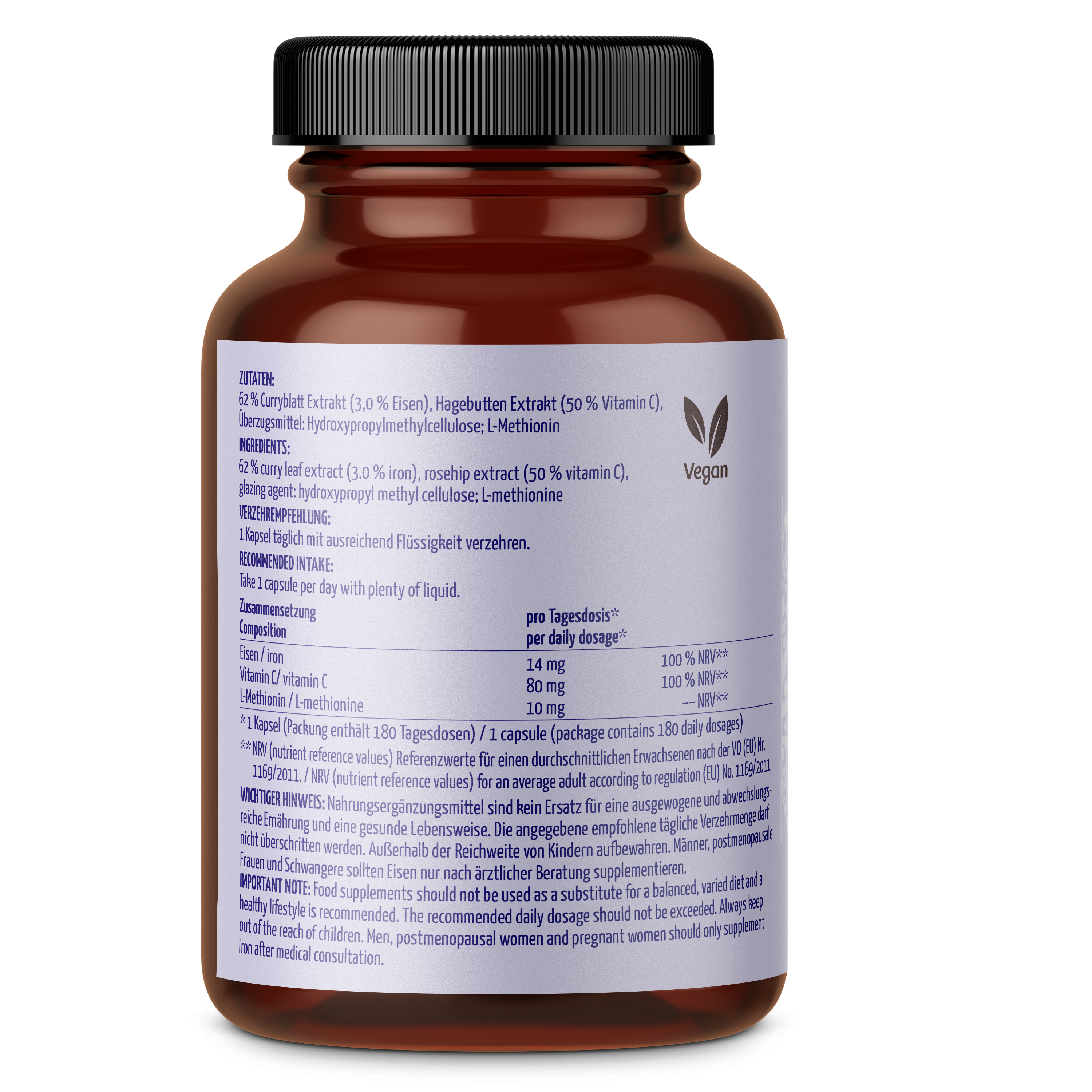Eisen + Vitamin C (180 Kapseln)