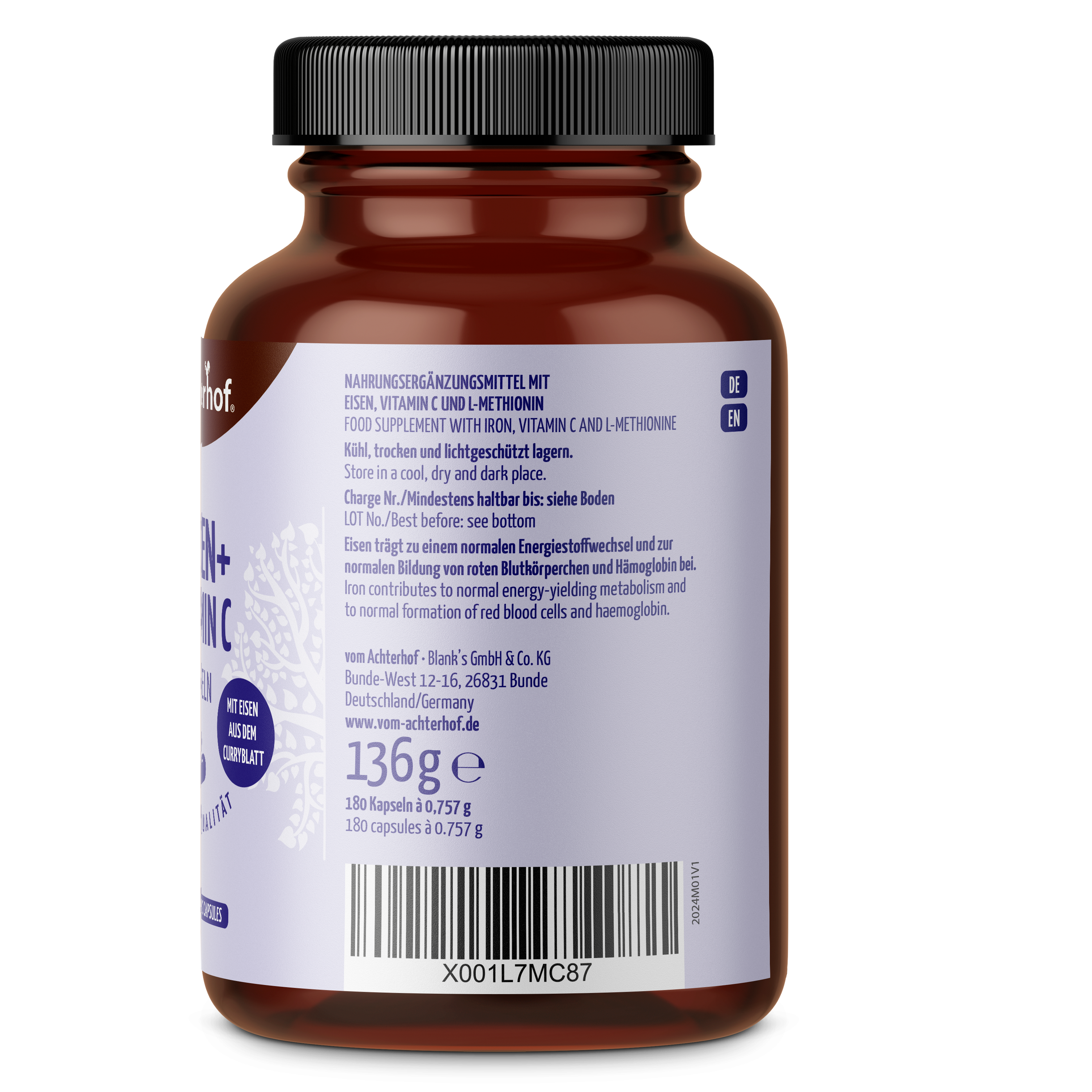 Eisen + Vitamin C (180 Kapseln)