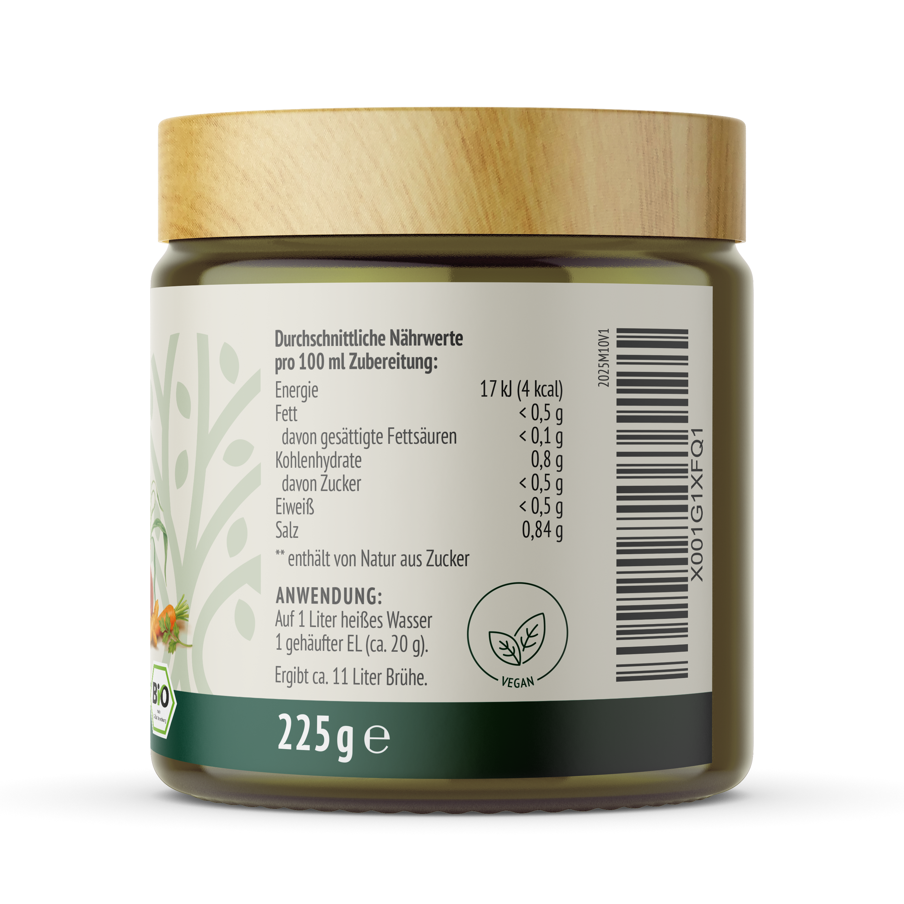 Bio Gemüsebrühe mit 51% Gemüseanteil (225g)