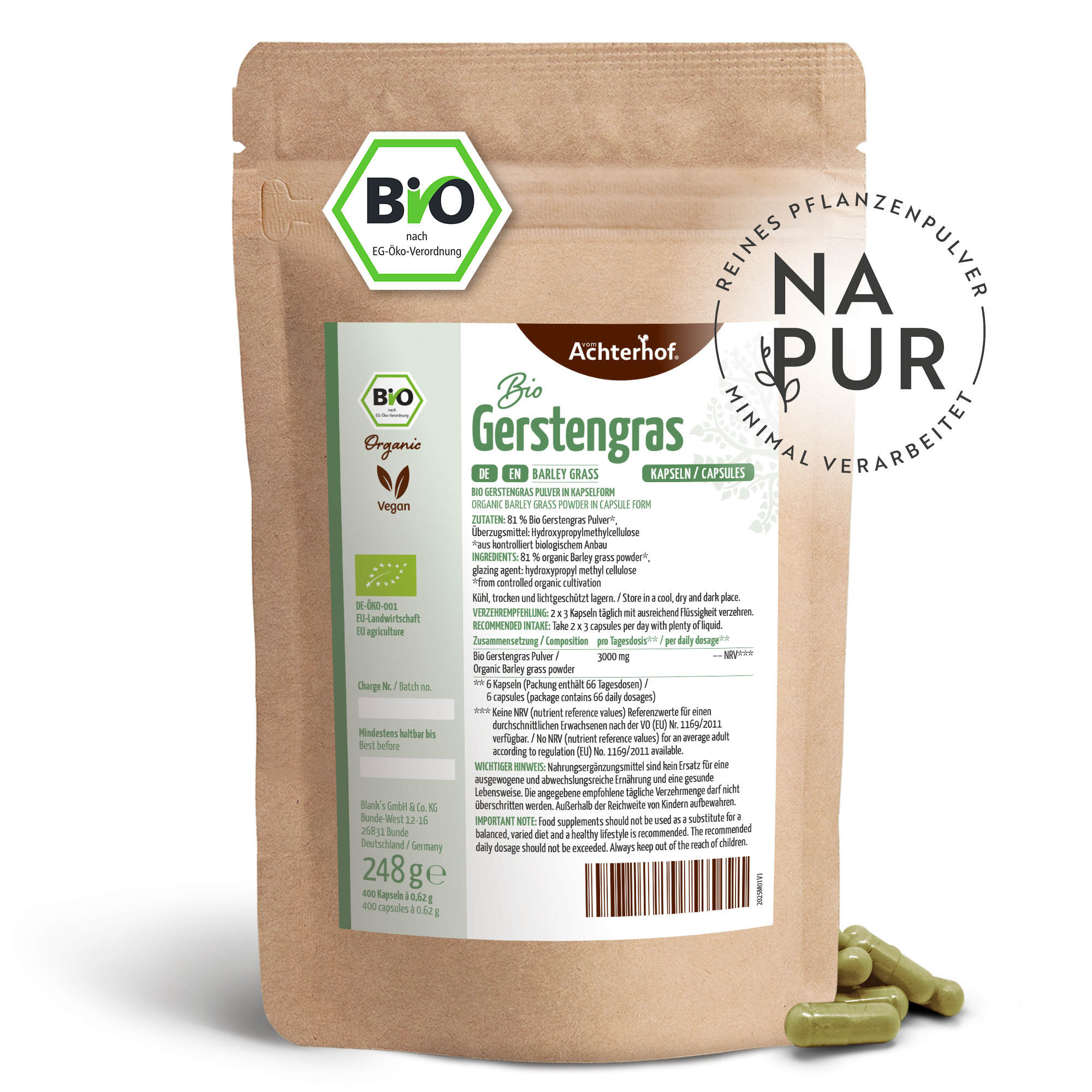 Gerstengras Kapseln Bio Nachfüllpack (400 Kapseln)