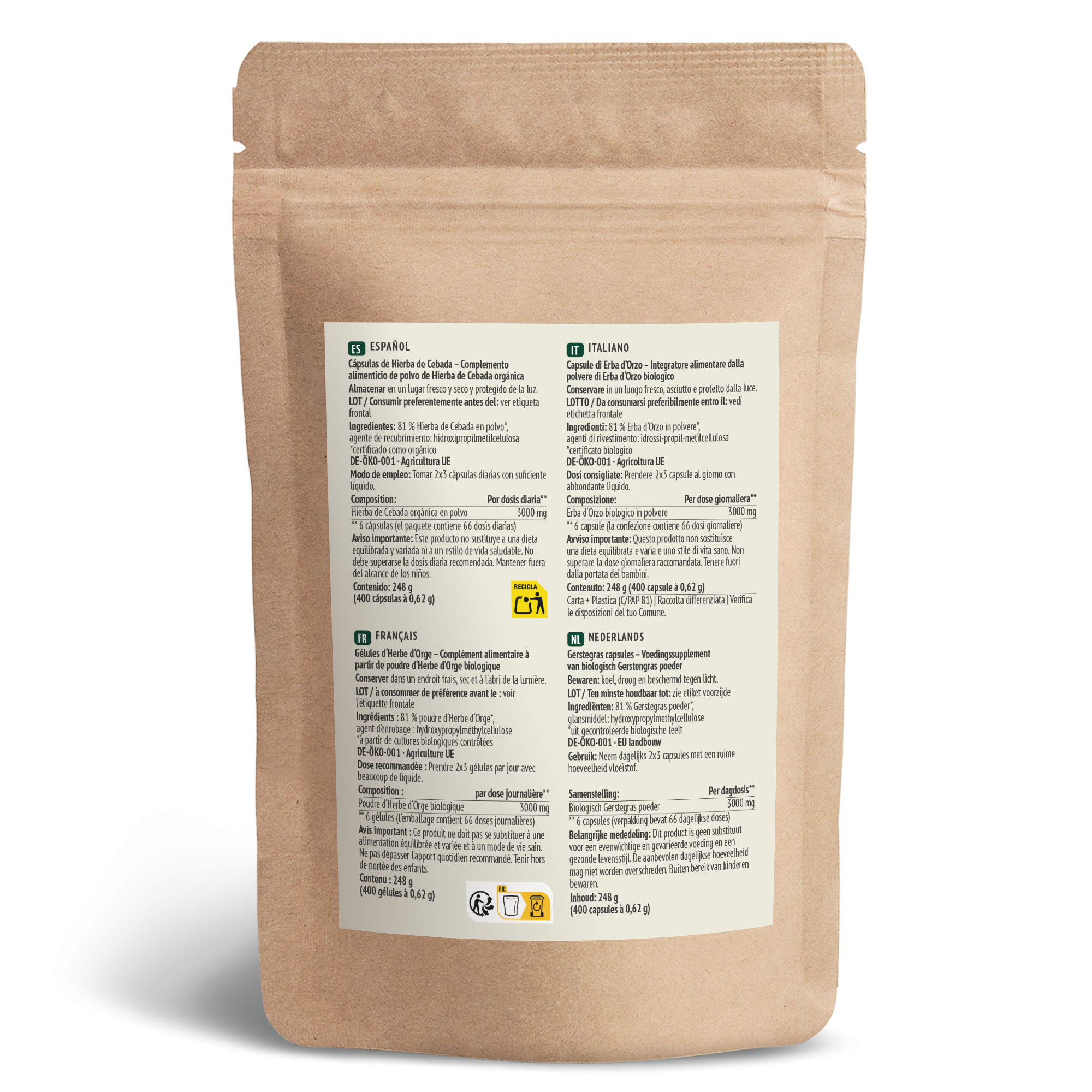 Gerstengras Kapseln Bio Nachfüllpack (400 Kapseln)