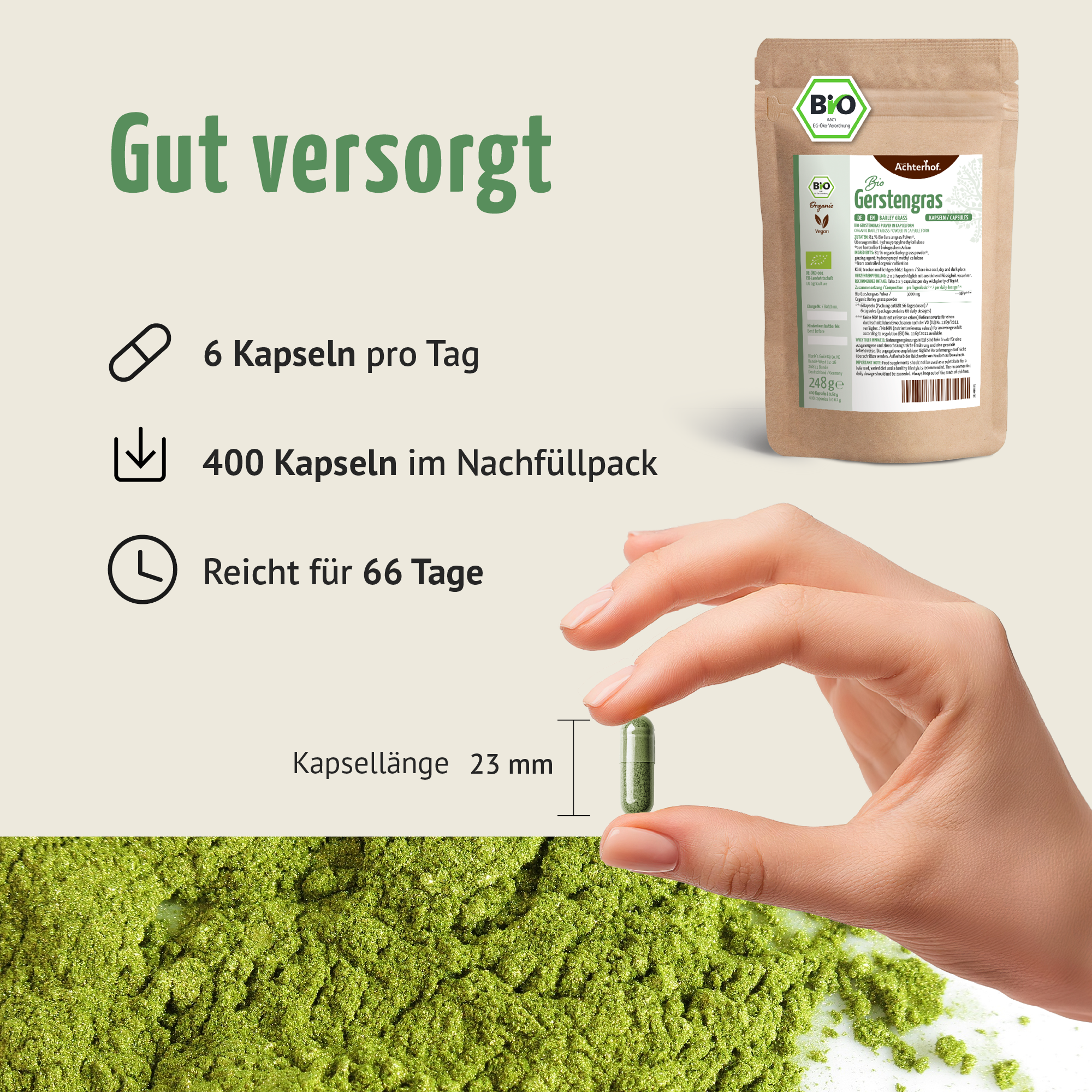 Gerstengras Kapseln Bio Nachfüllpack (400 Kapseln)