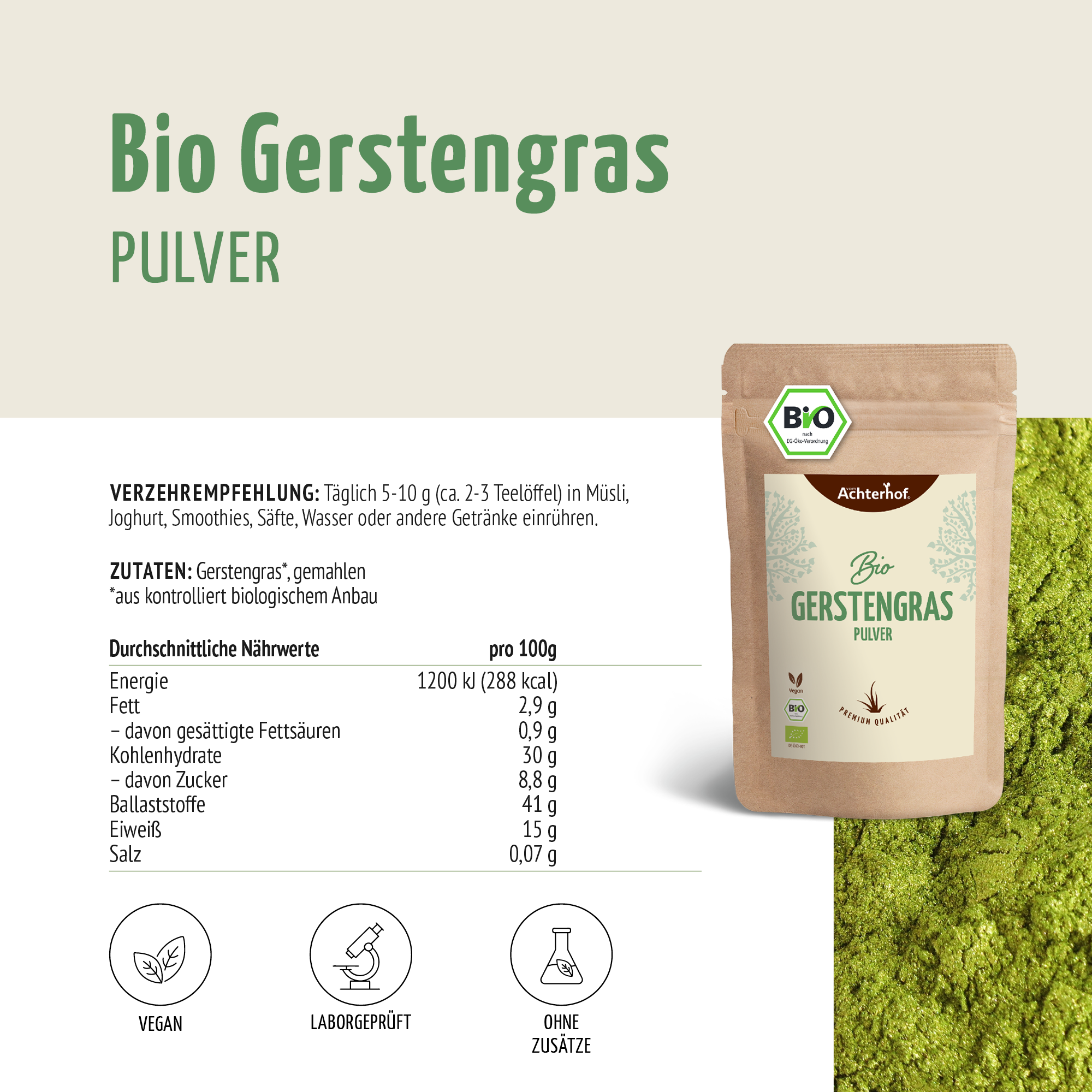 Gerstengras Pulver Bio (1000g)
