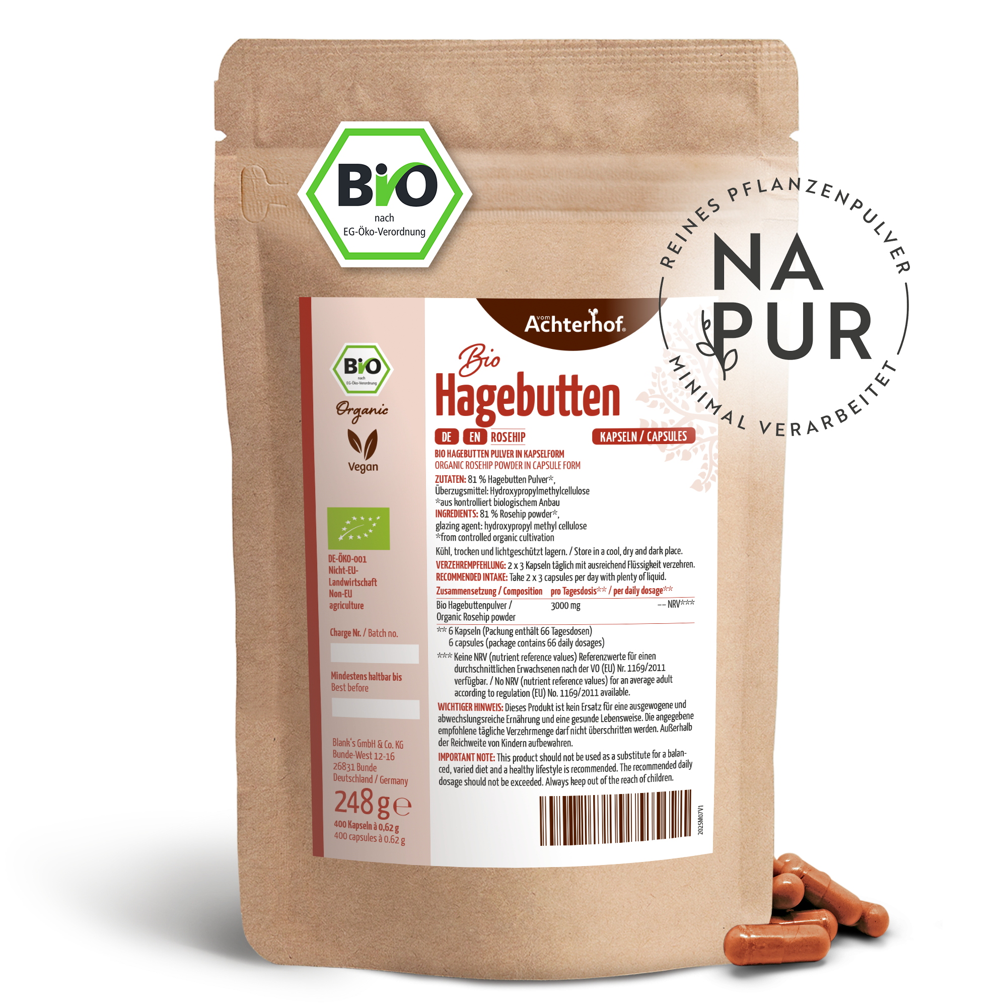 Hagebutten Kapseln Bio Nachfüllpack (400 Kapseln)