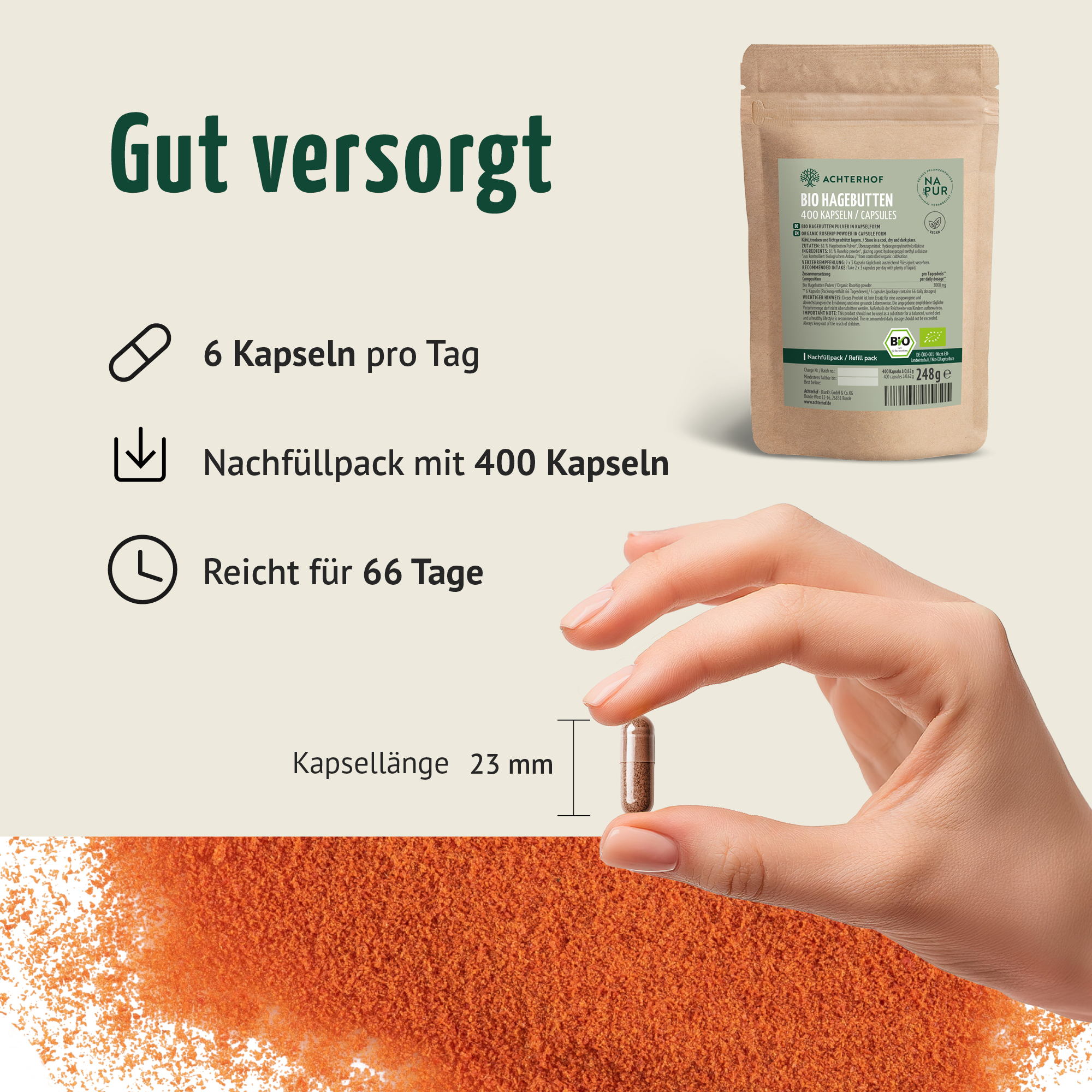 Hagebutten Kapseln Bio Nachfüllpack (400 Kapseln)