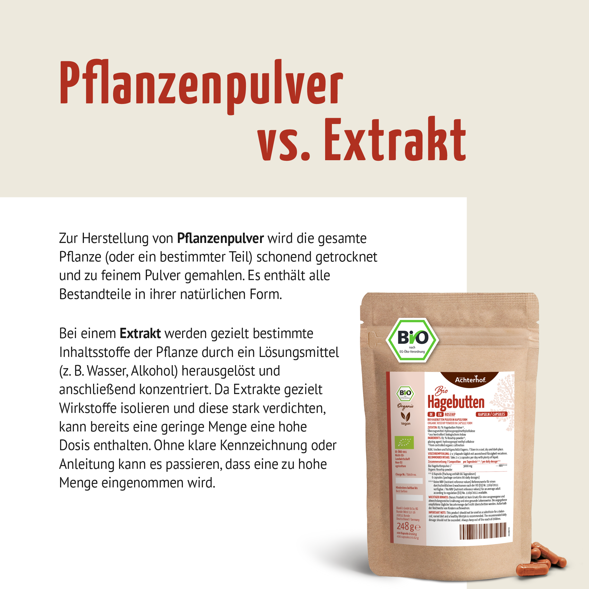 Hagebutten Kapseln Bio Nachfüllpack (400 Kapseln)