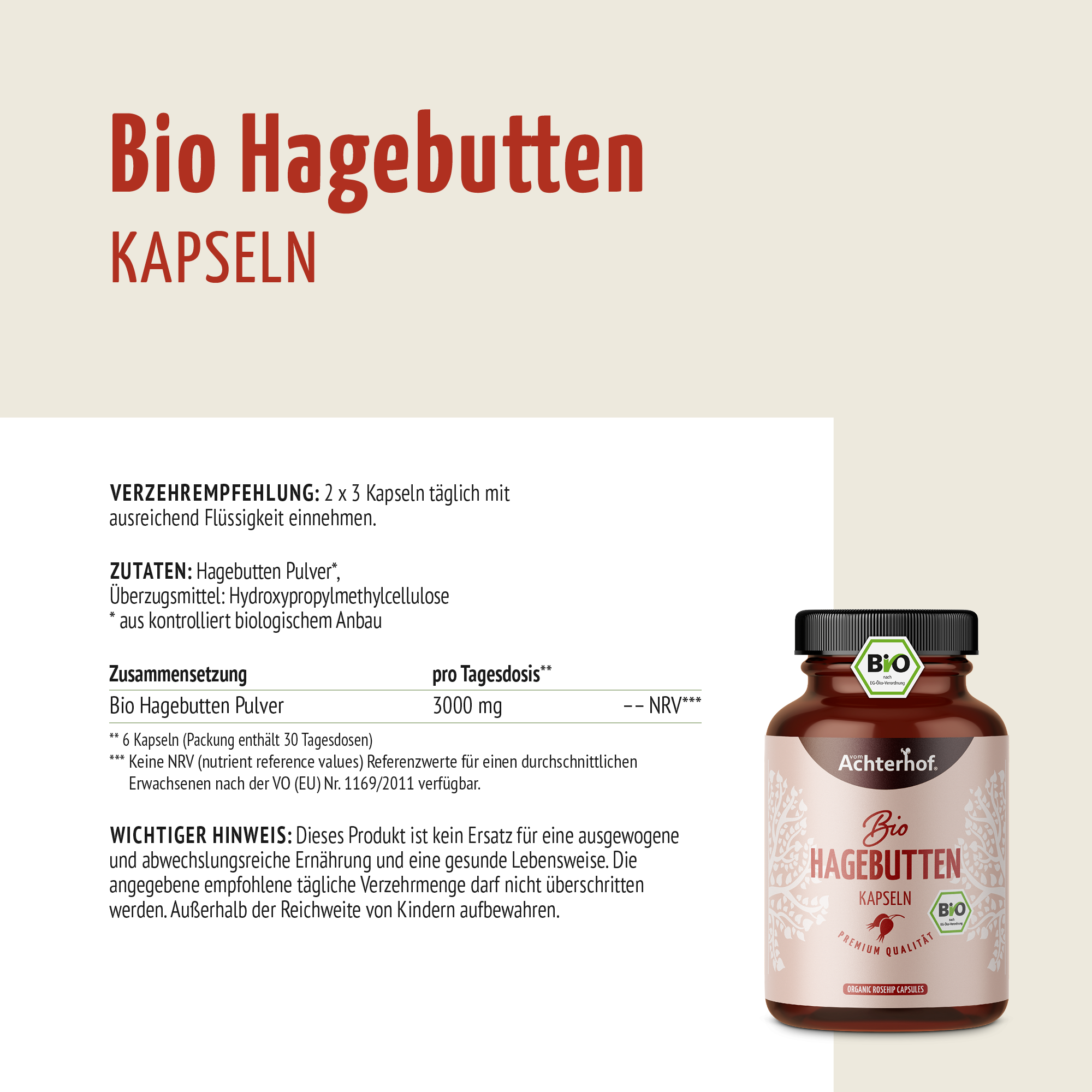 Hagebutten Kapseln Bio (180 Kapseln)