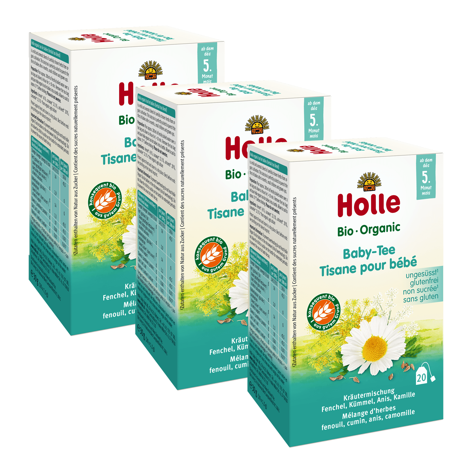 3er Pack Bio Baby-Tee ab dem 5. Monat (30g)