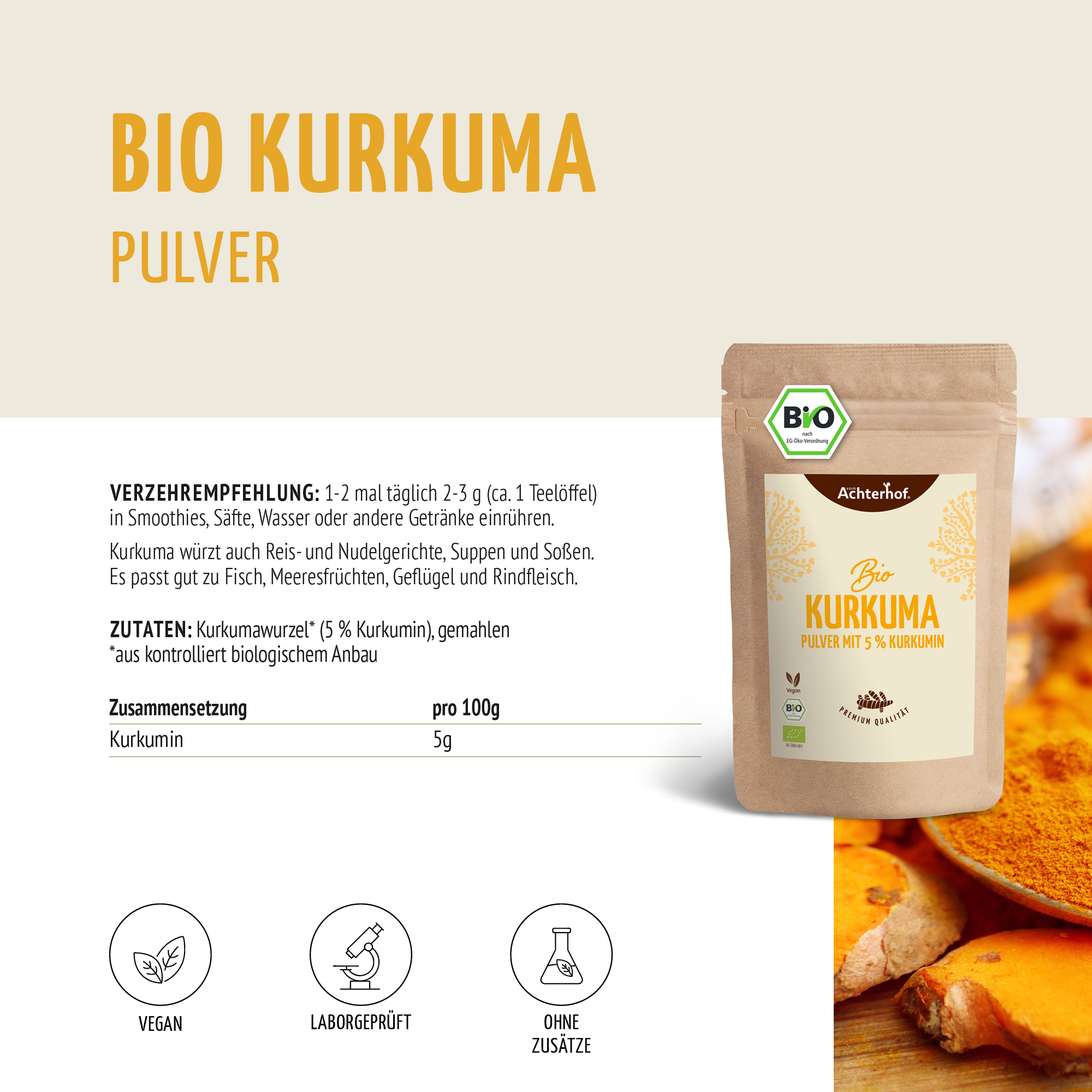 Bio Kurkuma Pulver 5% Curcumin (250g)