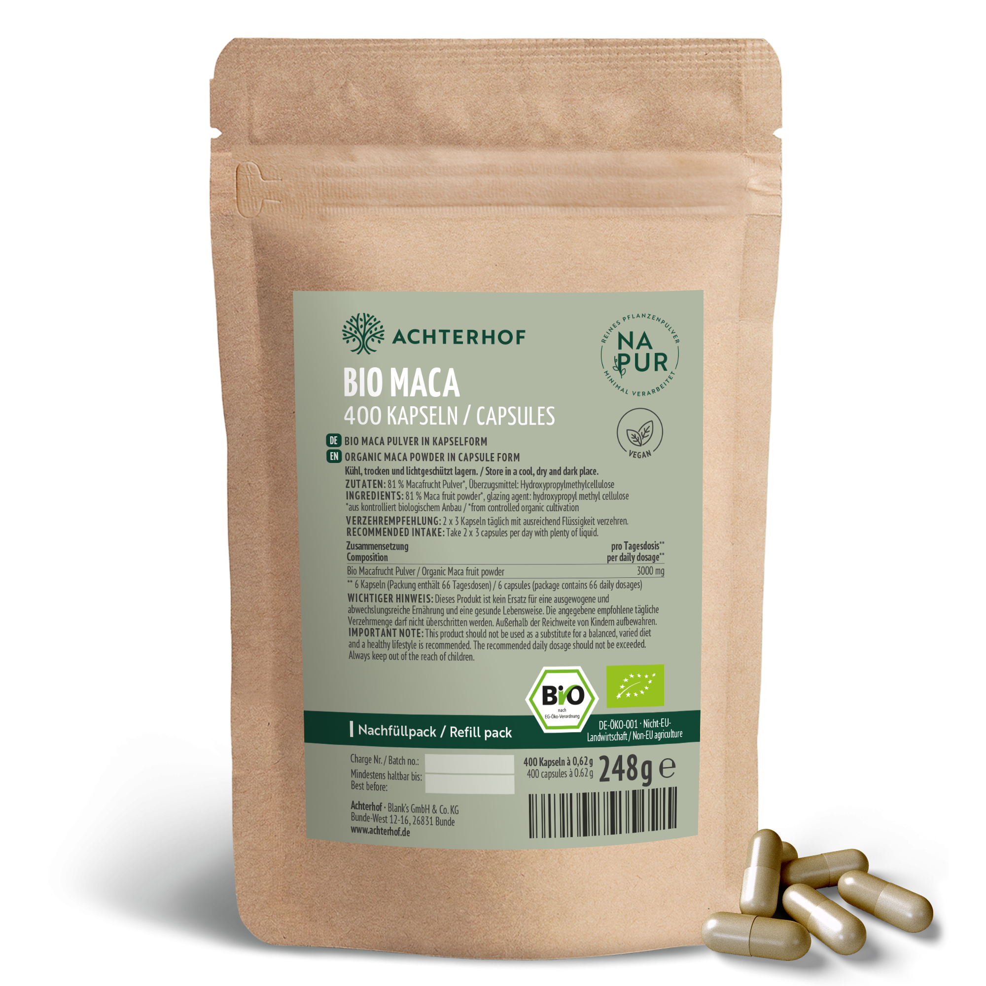 Maca Kapseln Bio Nachfüllpack (400 Kapseln)