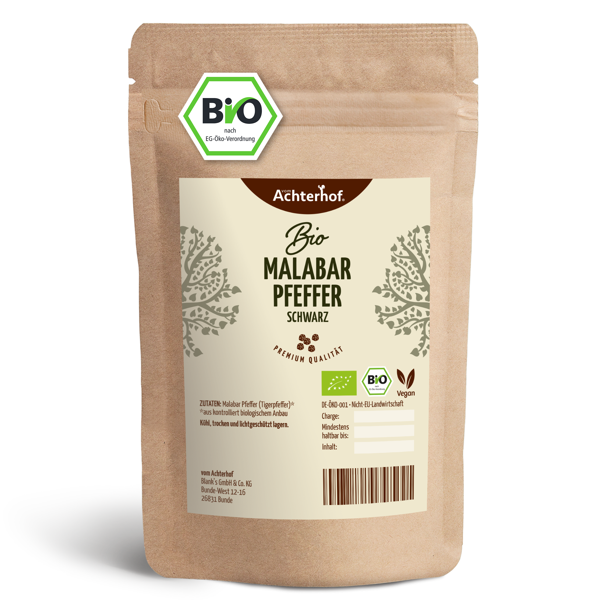 Malabar Pfeffer schwarz ganz Bio (250g)