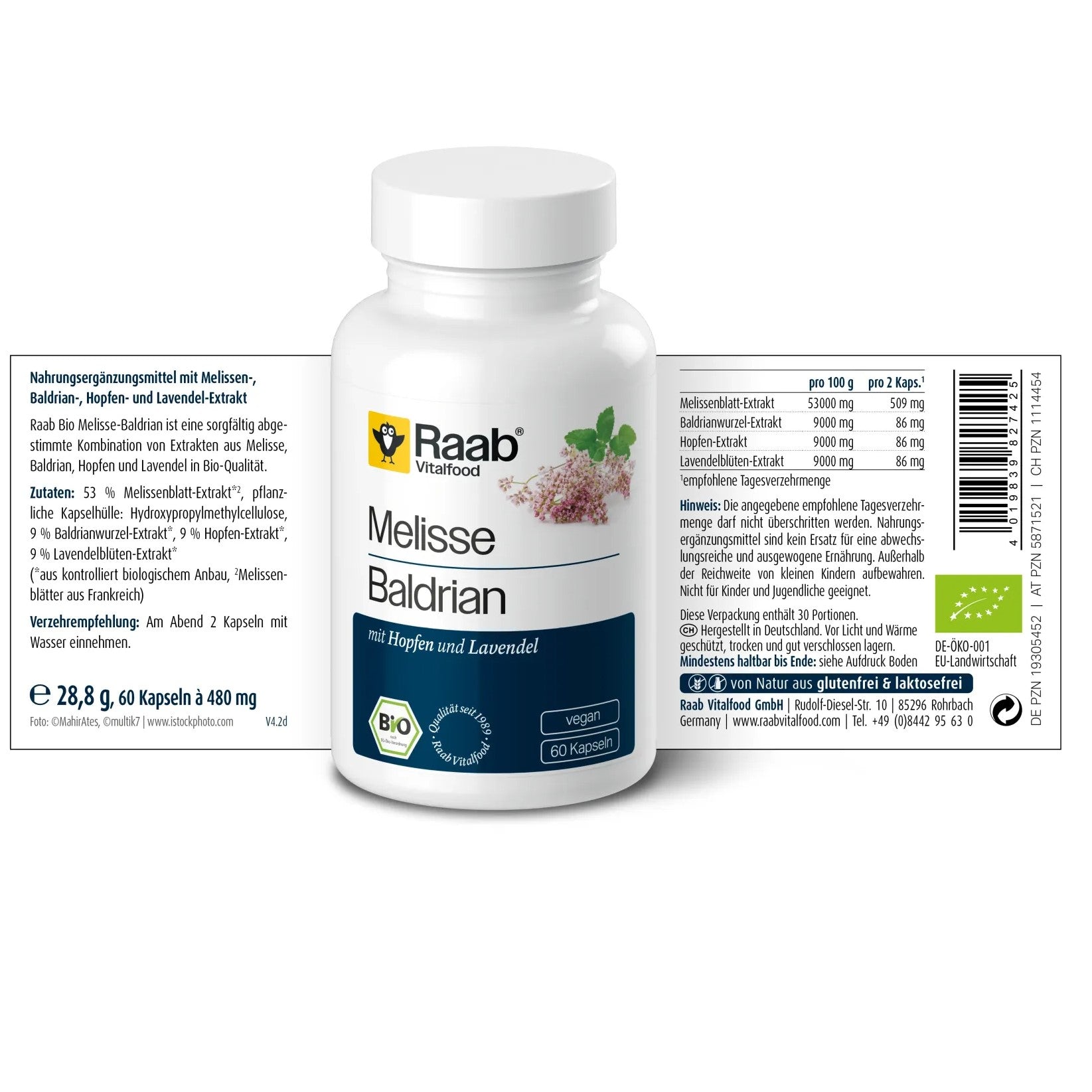 Melisse Baldrian bio (60 Kapseln)