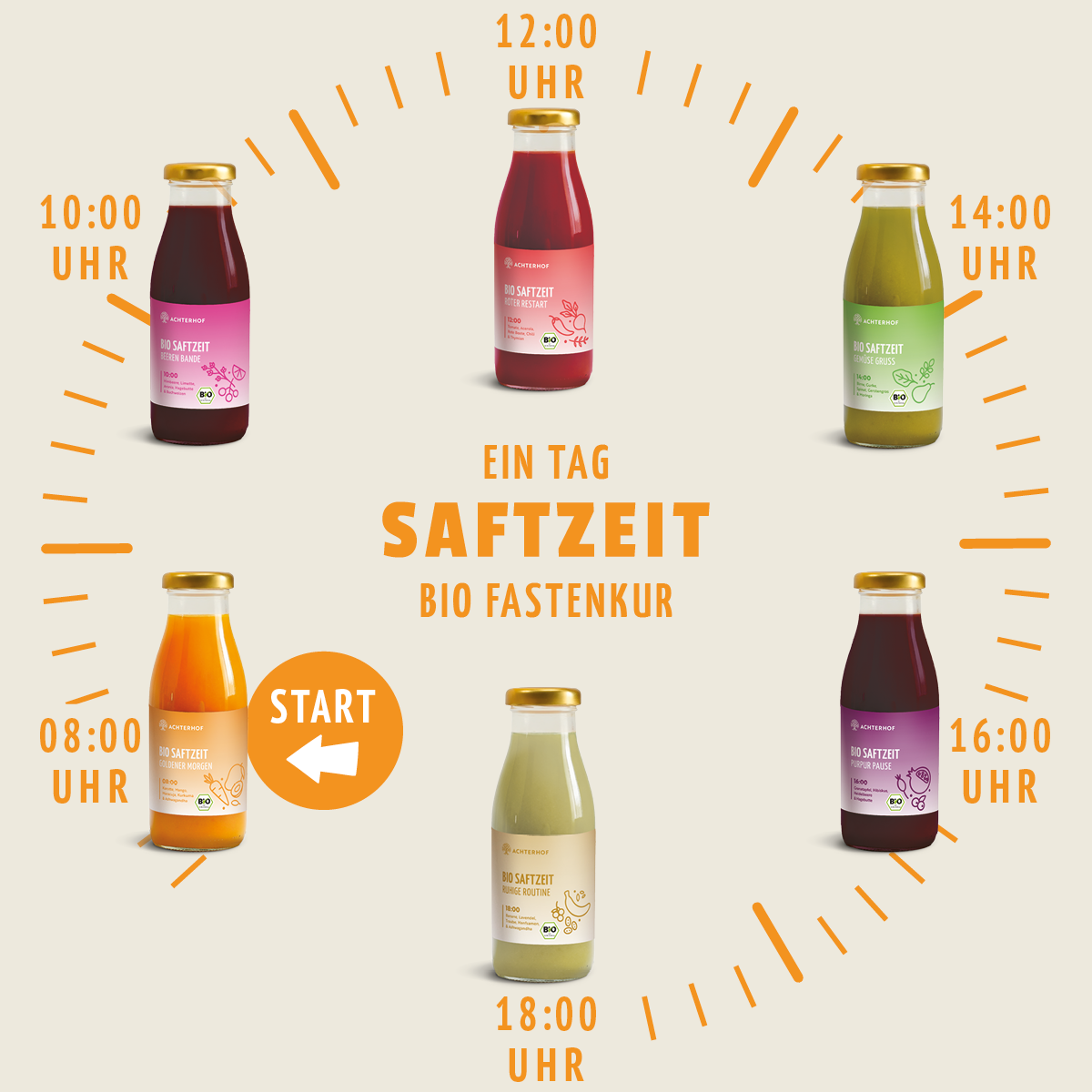Saftzeit Bio Fastenkur 1 - 7 Tage (6 Flaschen pro Tag)