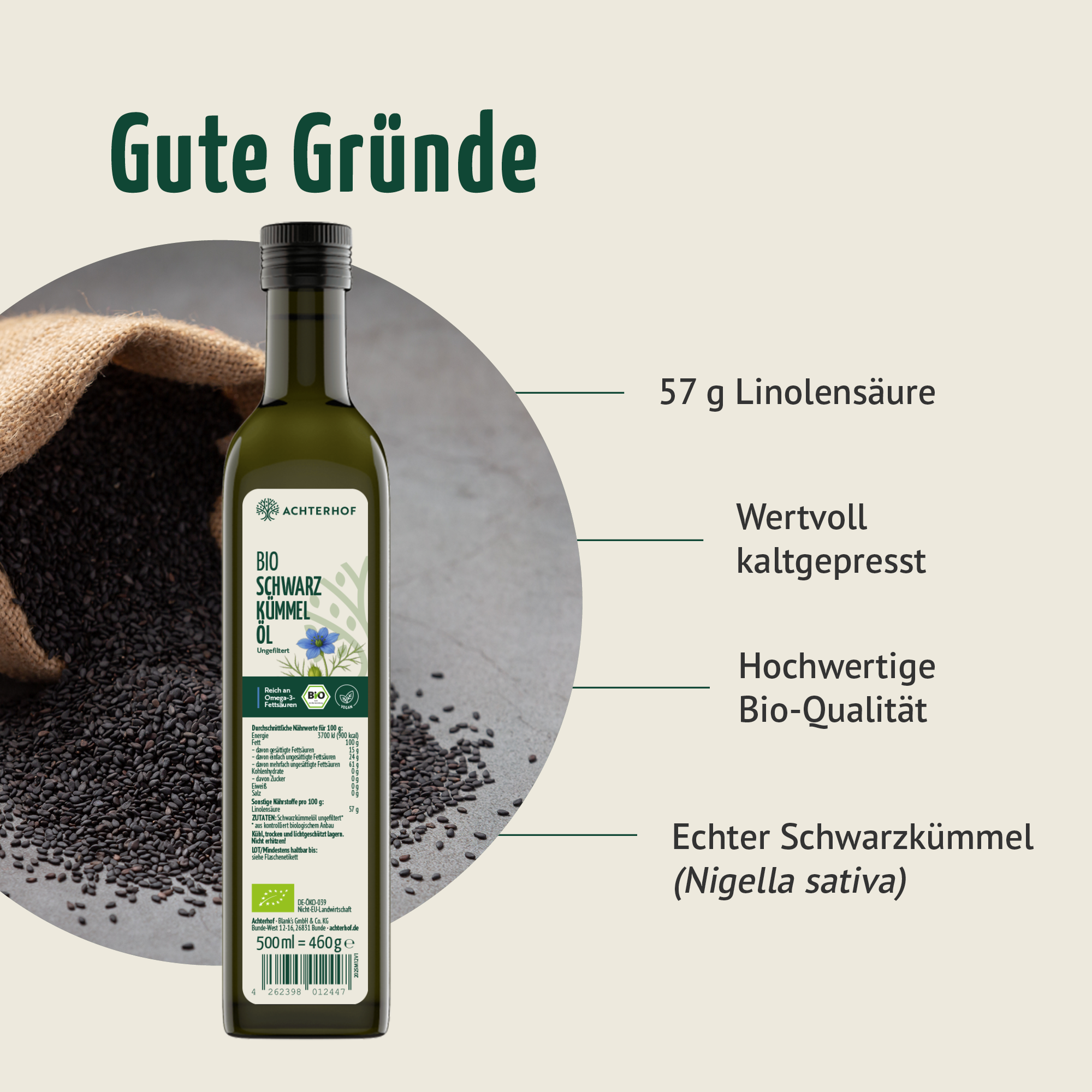 Bio Schwarzkümmelöl (500ml)